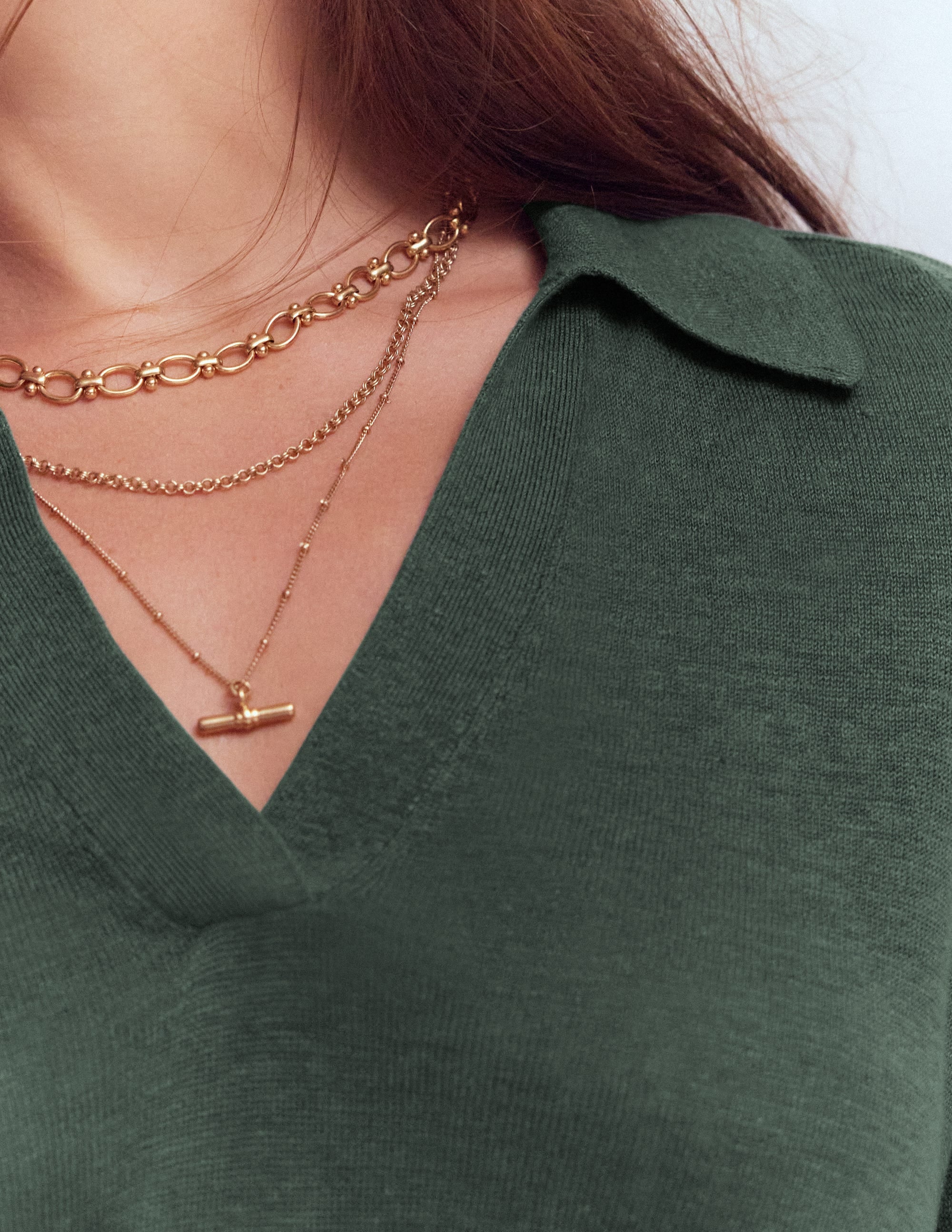 Agnes Collared Linen Jumper - Green Jasper | Boden USA