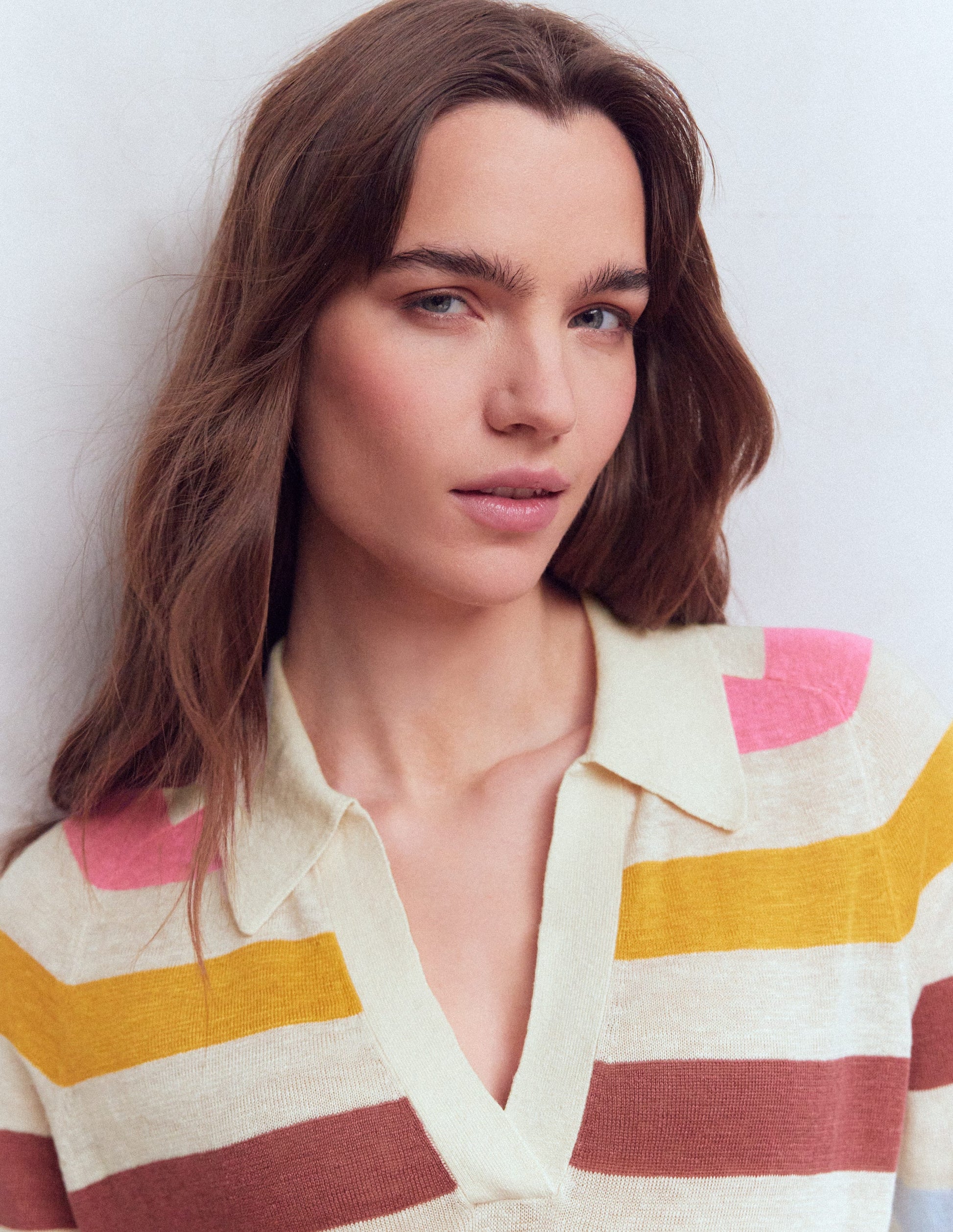 Agnes Collared Linen Jumper-Ivory, Pink, Green Multistripe-2
