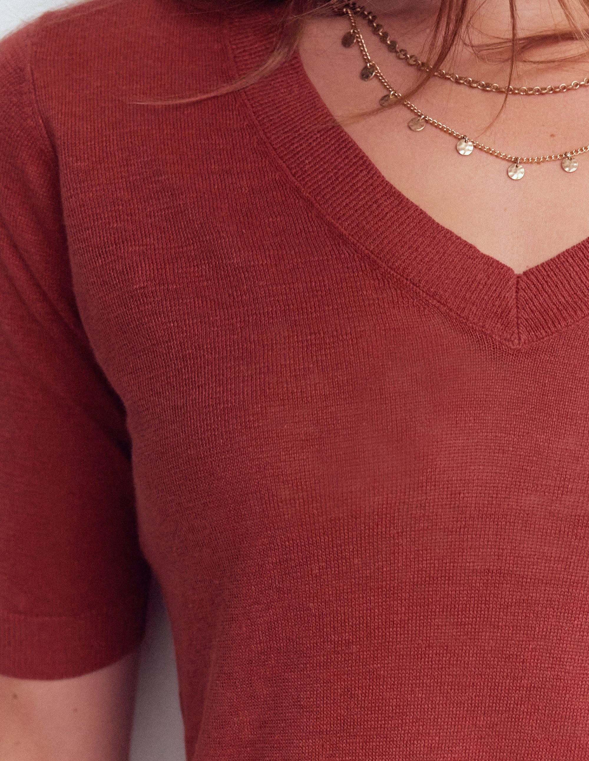 Agnes Linen V Neck T-Shirt-Burnt Orange - Image 2