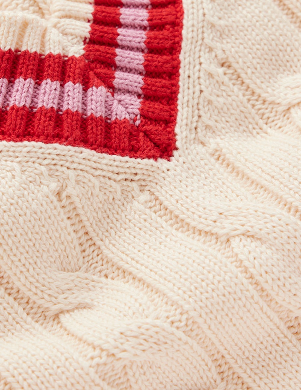 Maeve Textured Cotton Jumper-Ivory Cable, Red - Image 11