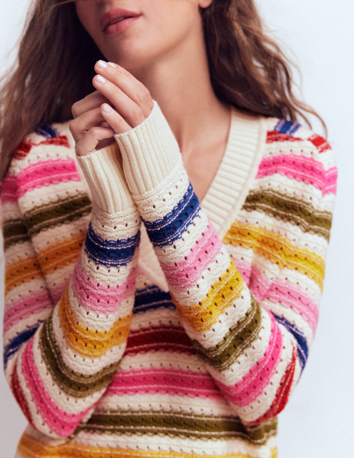 Textured Cotton Jumper-Multi Stripe - Image 2