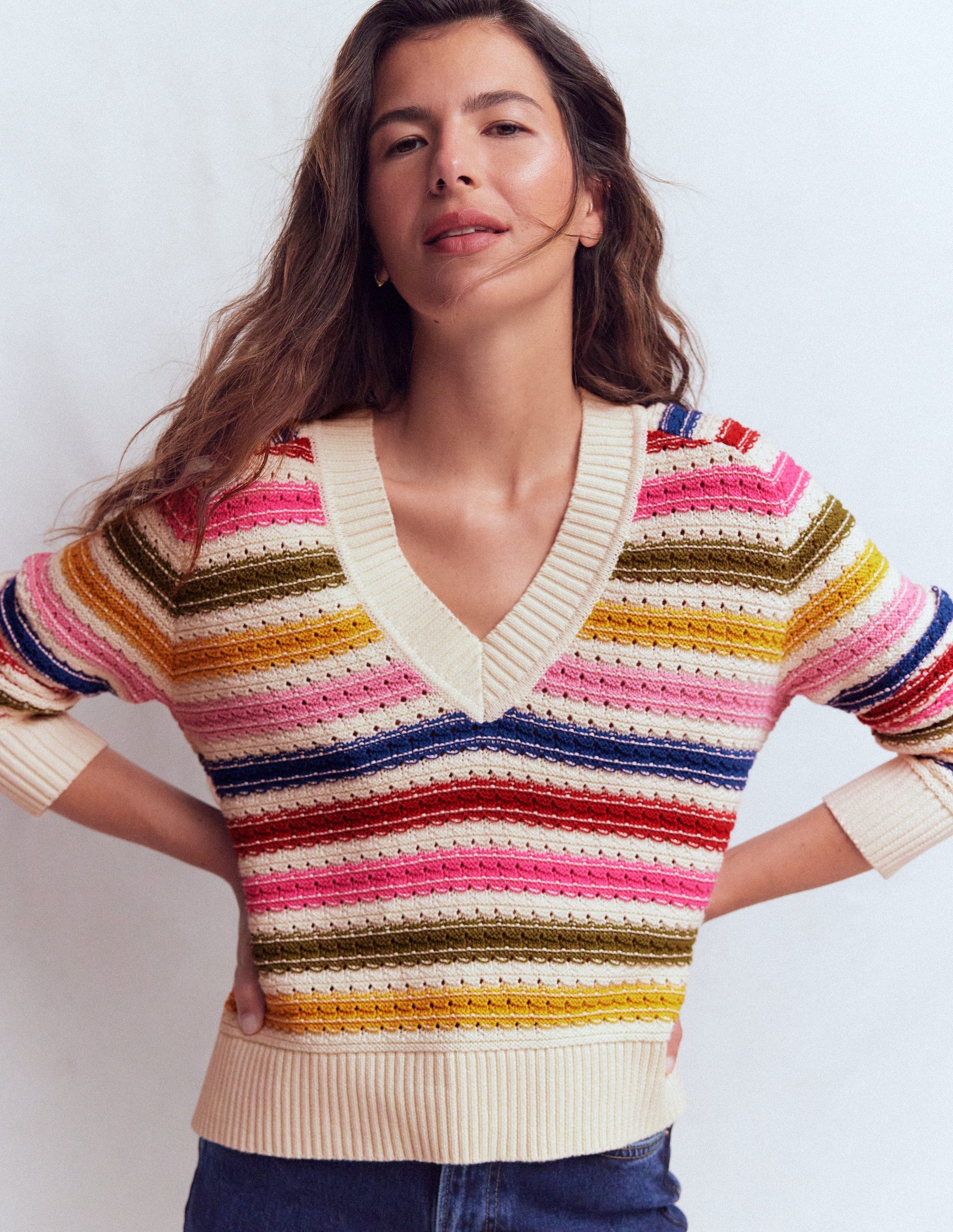 Maeve Textured Cotton Jumper-Multi Stripe-4