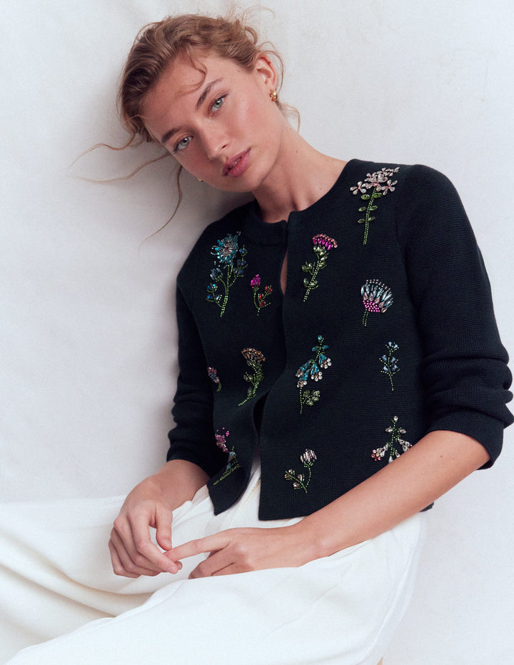 Embellished Knit Cardigan-Navy