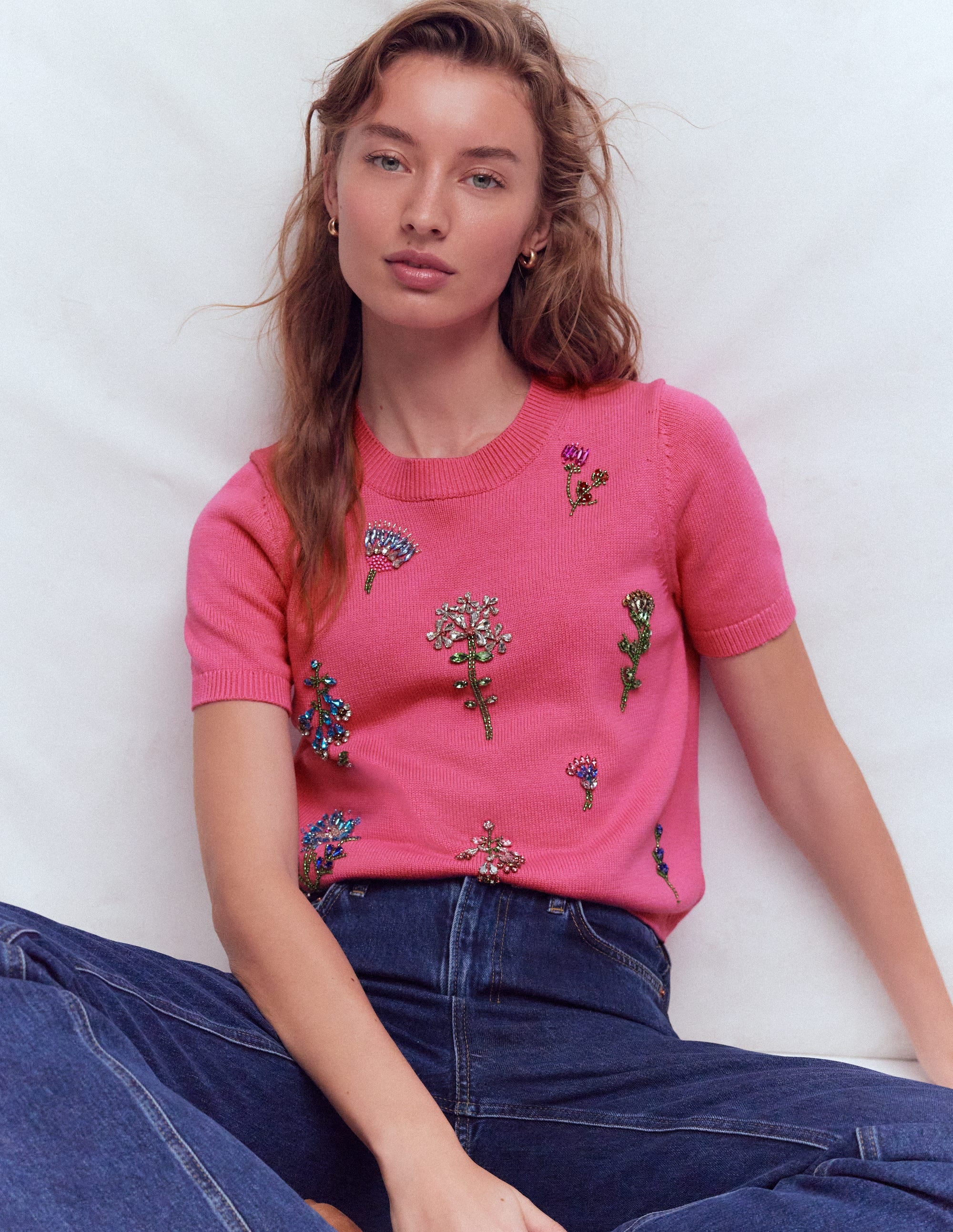 Embellished T-Shirt-Pink Punch - Image 1