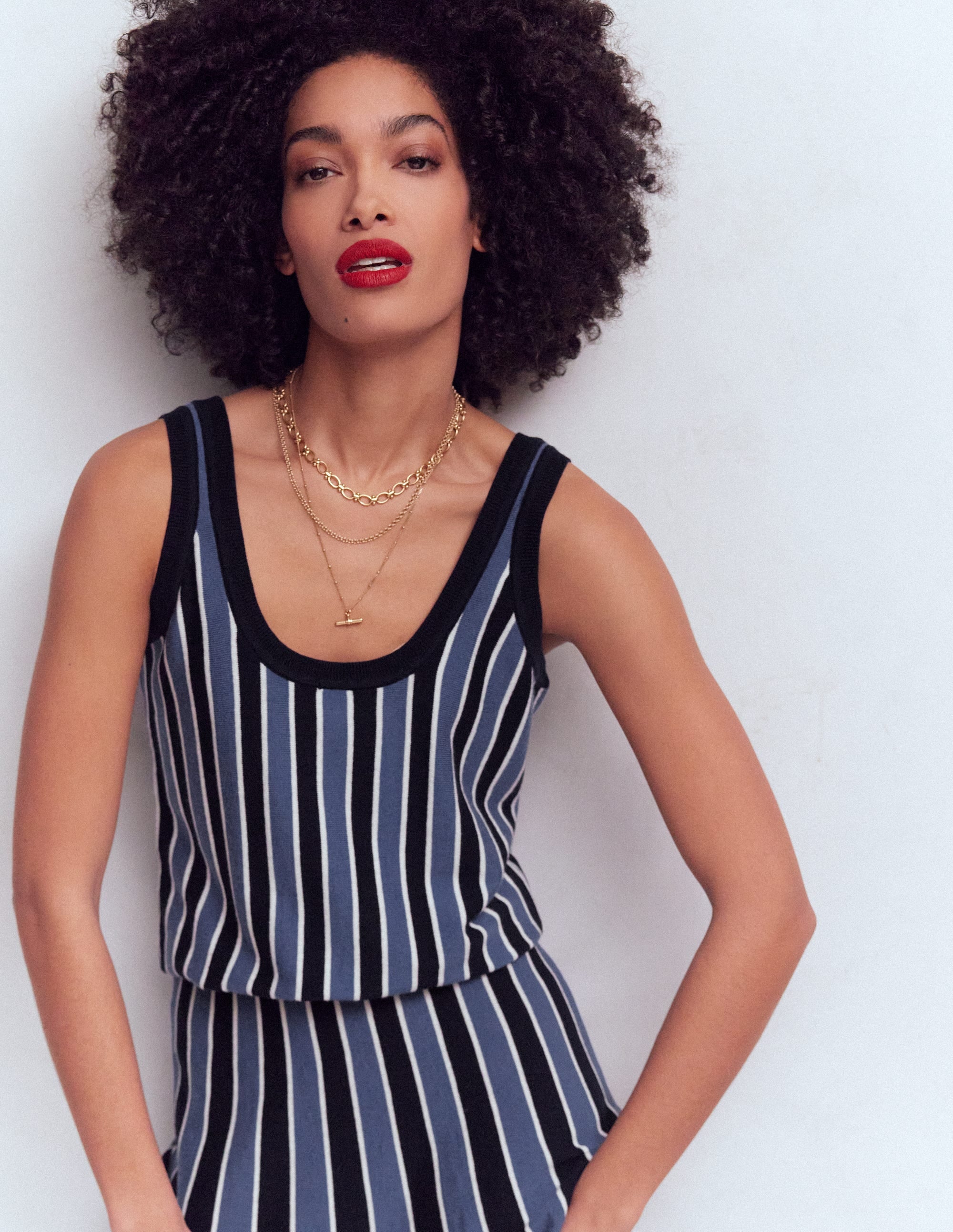 Liz Knitted Tank-True Navy Stripe - Image 1