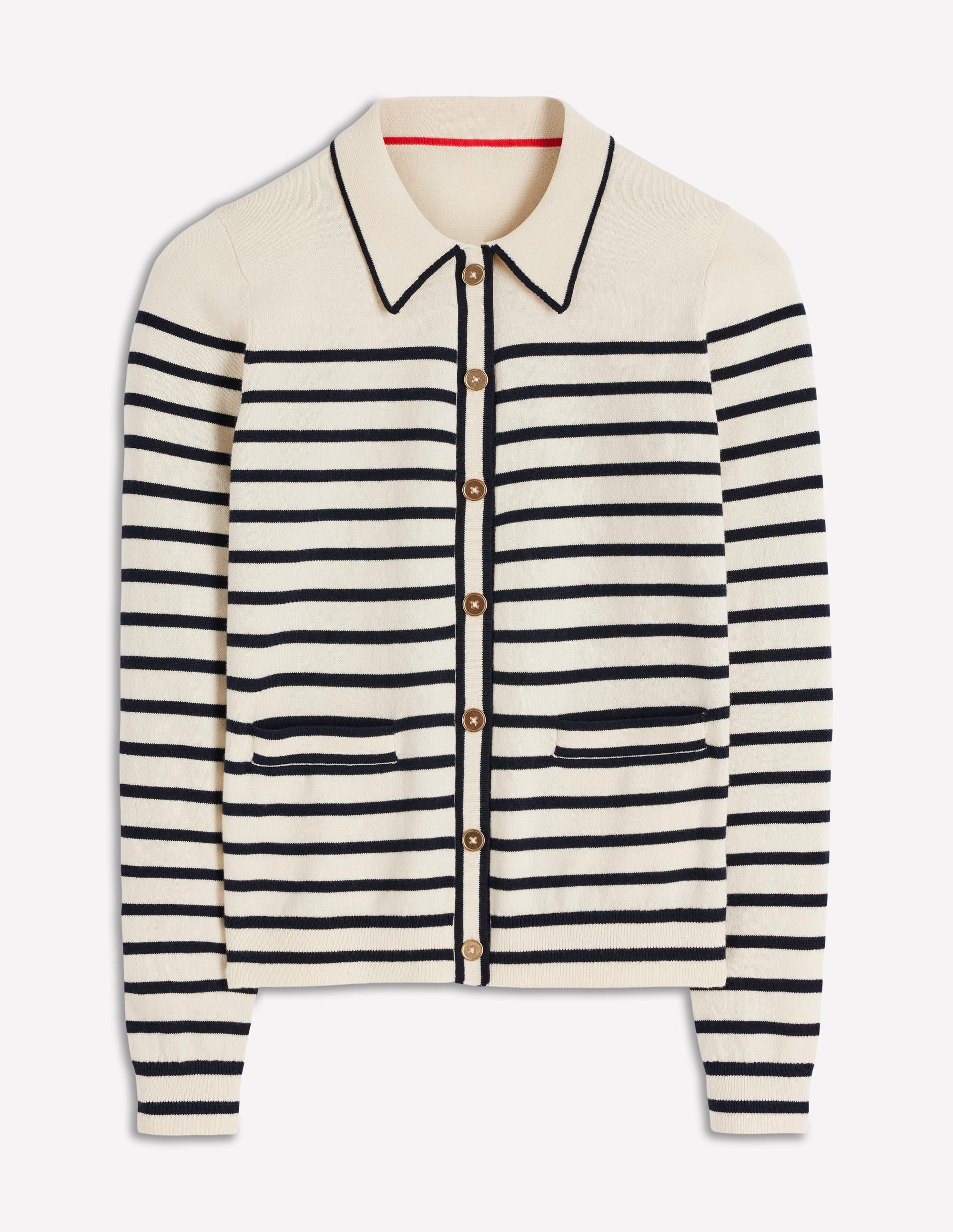 Liz Knitted Collared Cardigan - Ivory/ Navy | Boden USA