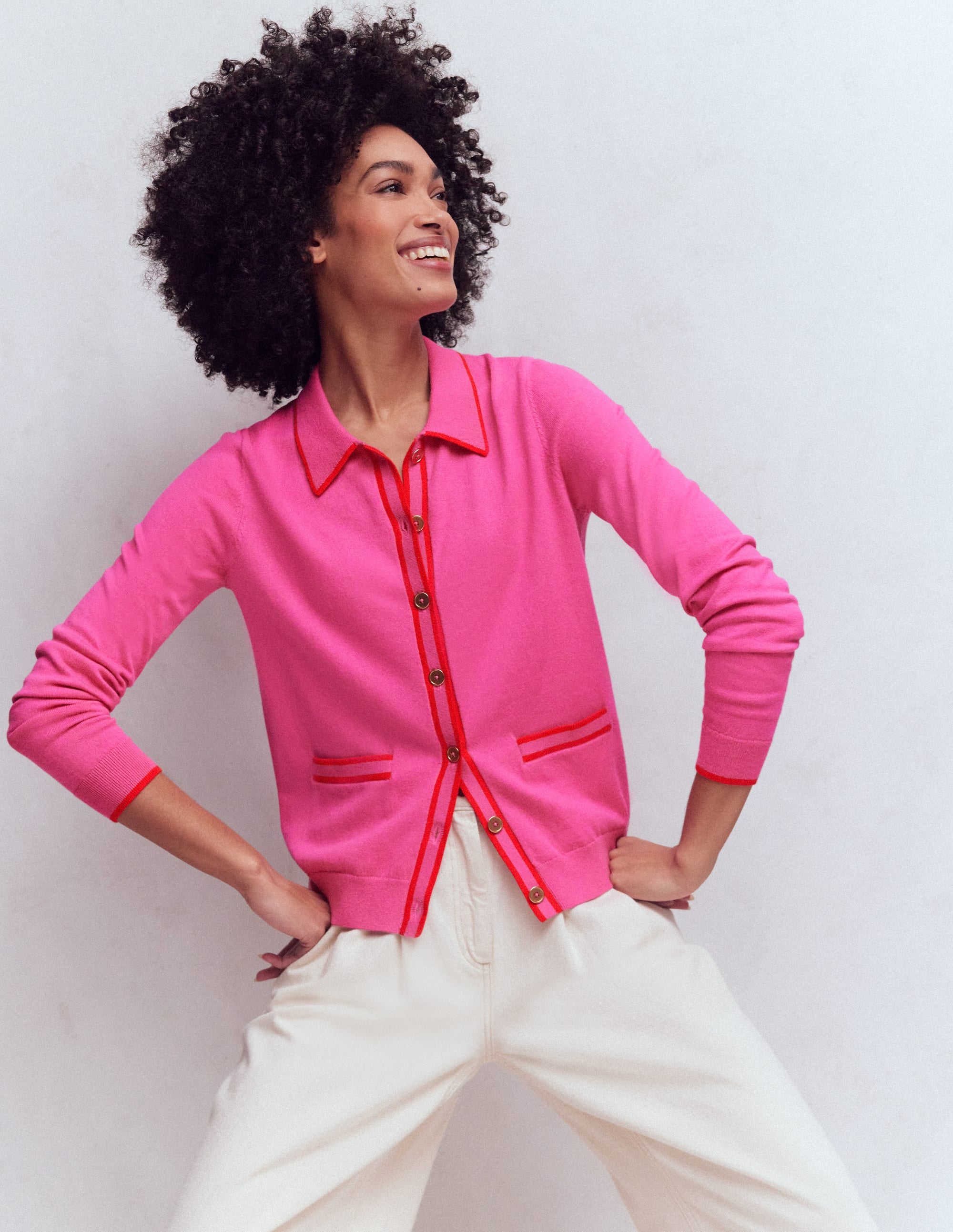 Liz Knitted Collared Cardigan-Pink Punch | Boden USA