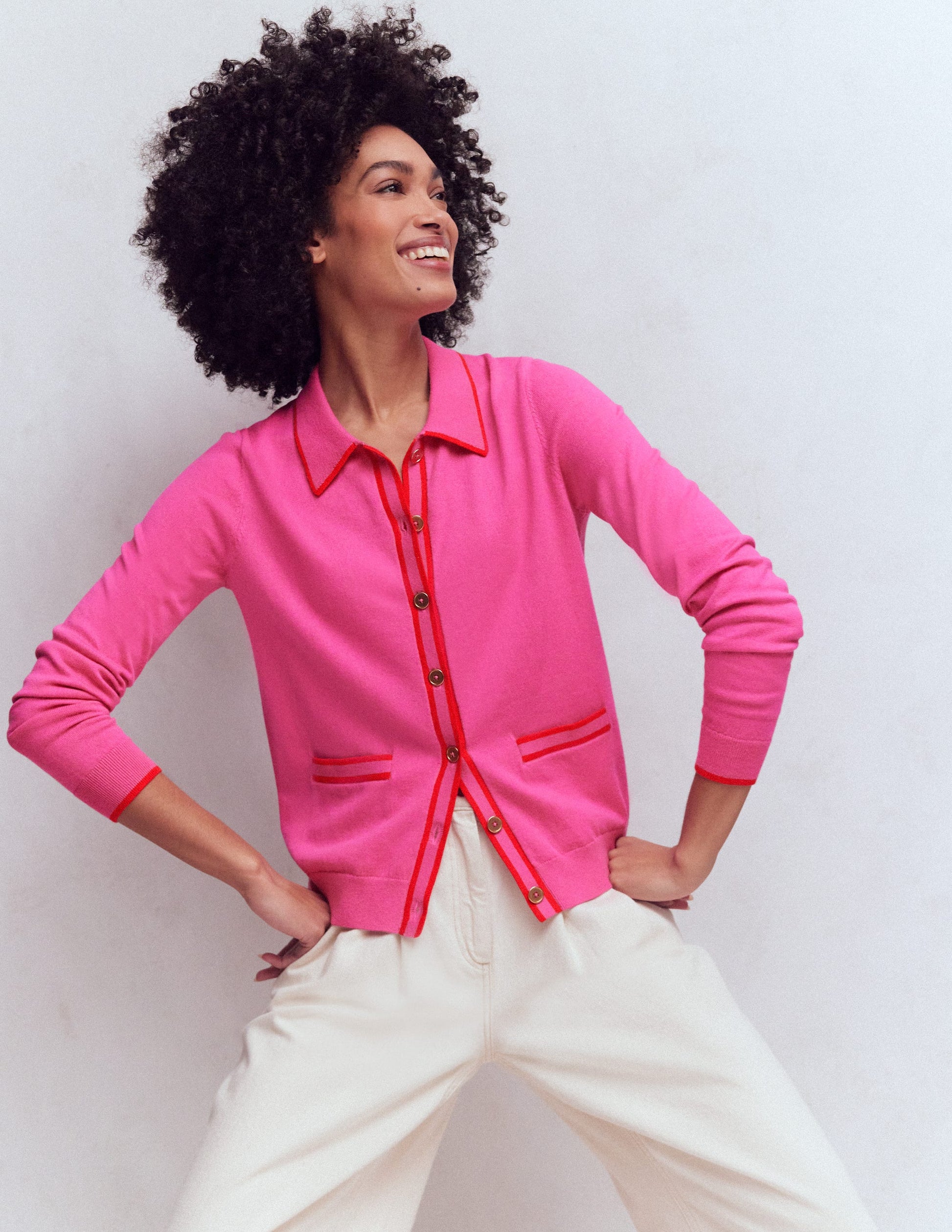 cardigan with dress shirt Liz Knitted Collared Cardigan-Pink Punch