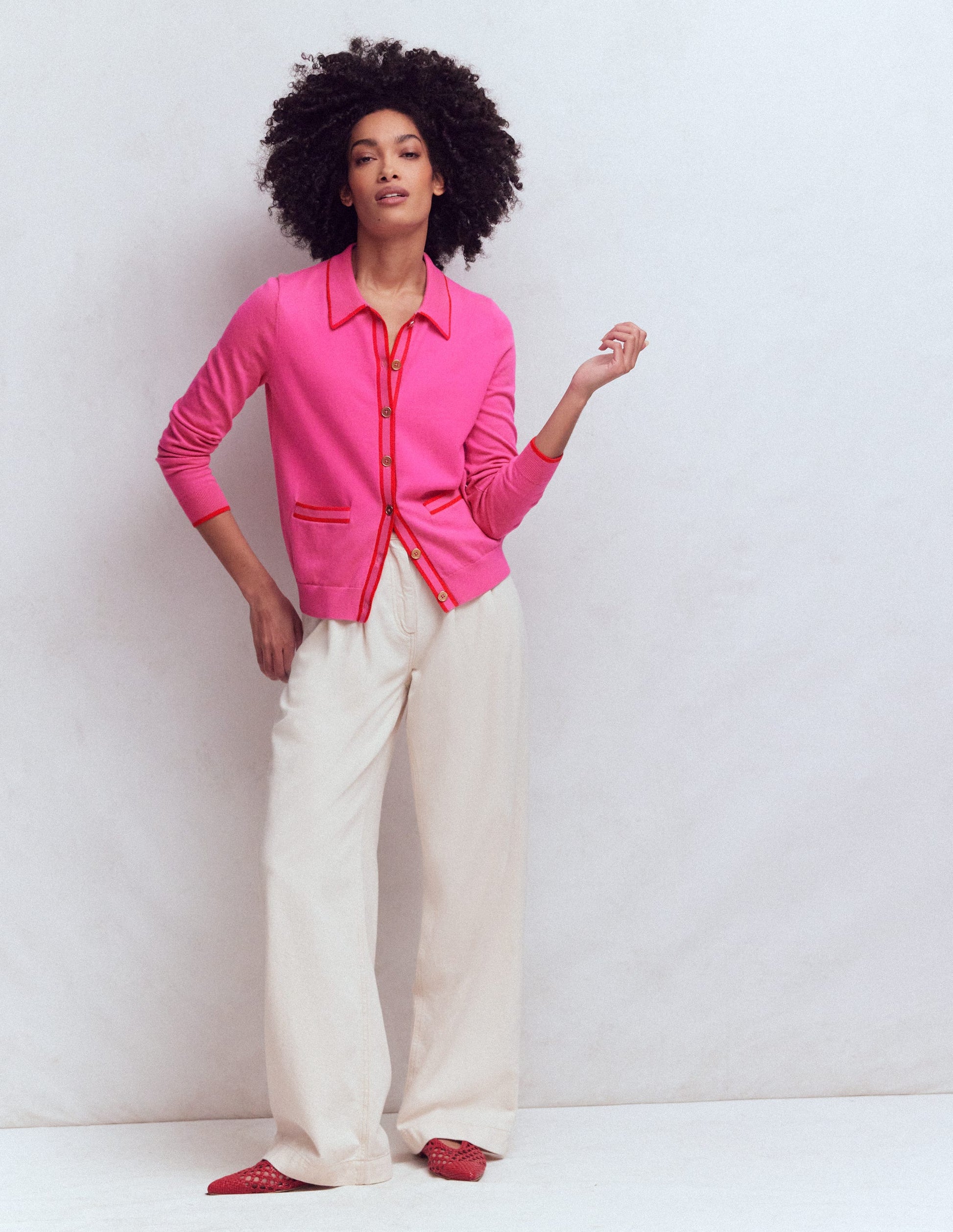 Liz Knitted Collared Cardigan-Pink Punch-4