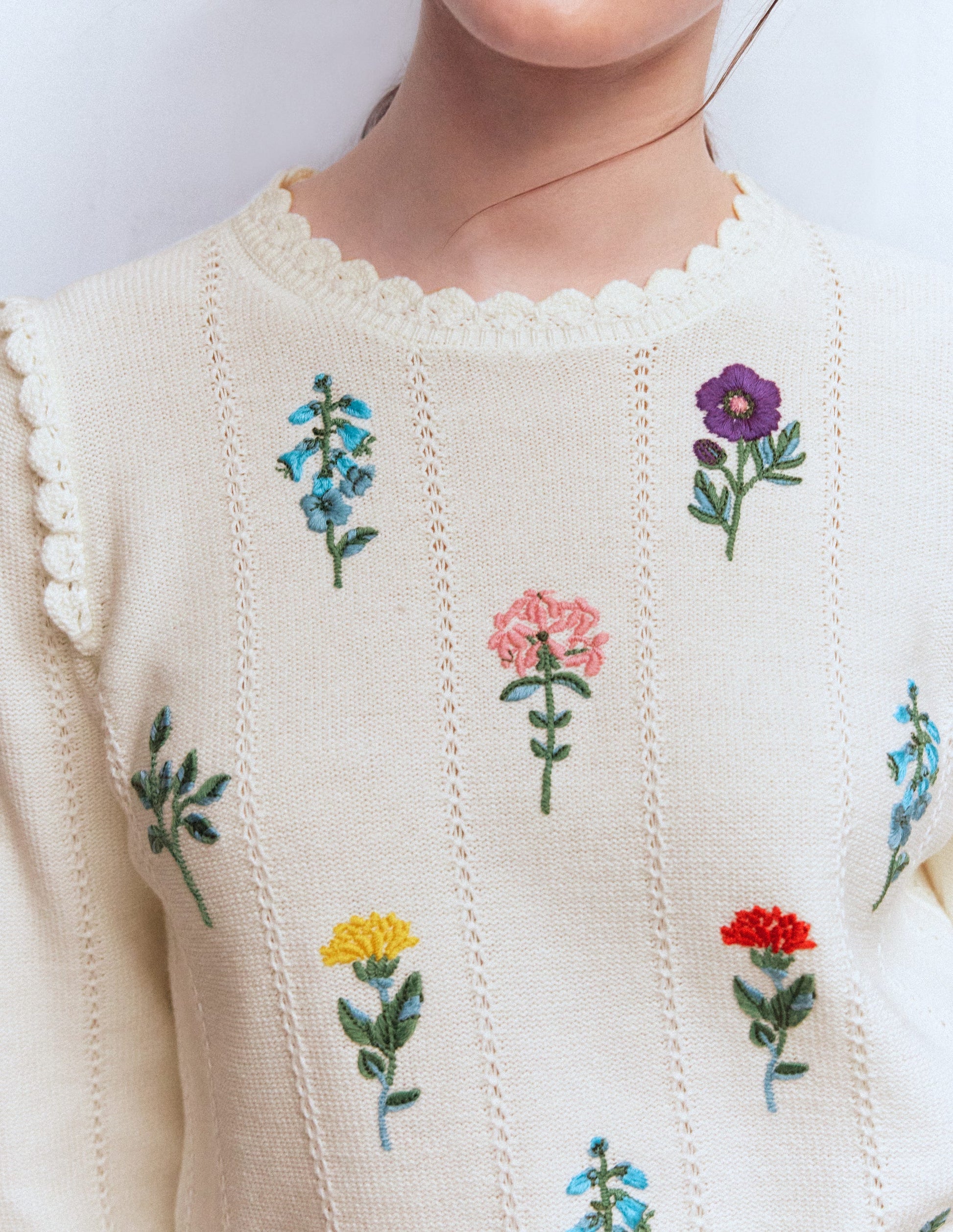 Valeria Crochet Trim Jumper-Warm Ivory , Embroidery-2