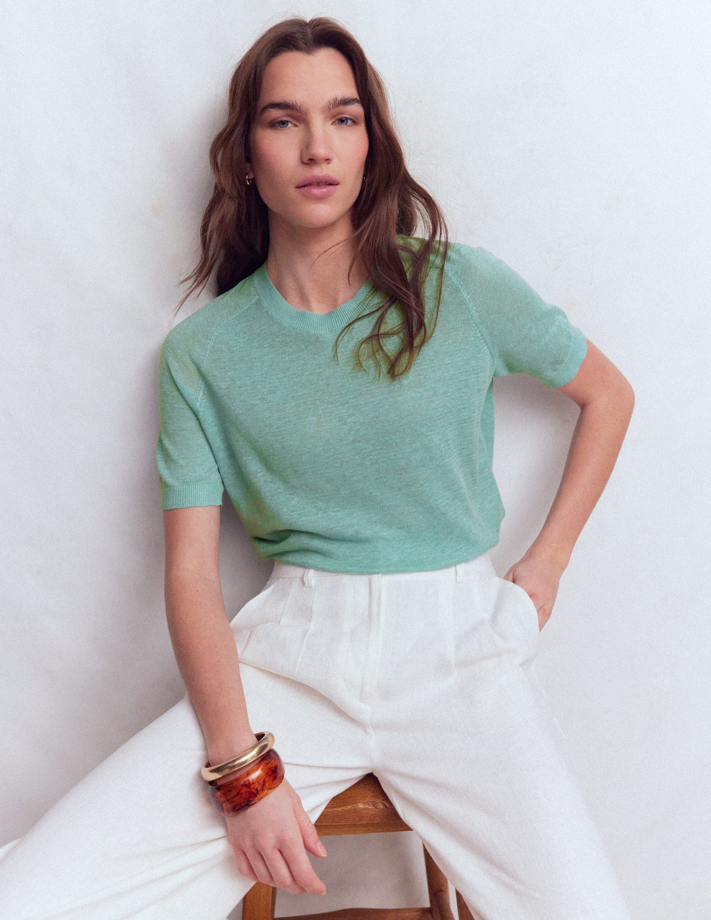 Agnes Linen T-Shirt-Seamist Blue