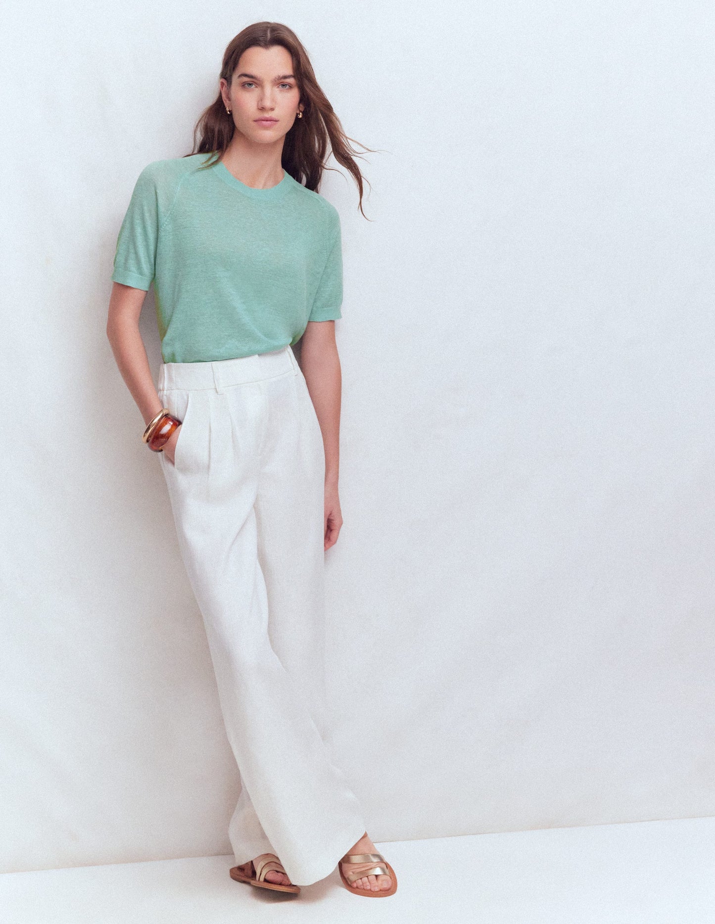 Agnes Linen T-Shirt-Seamist Blue