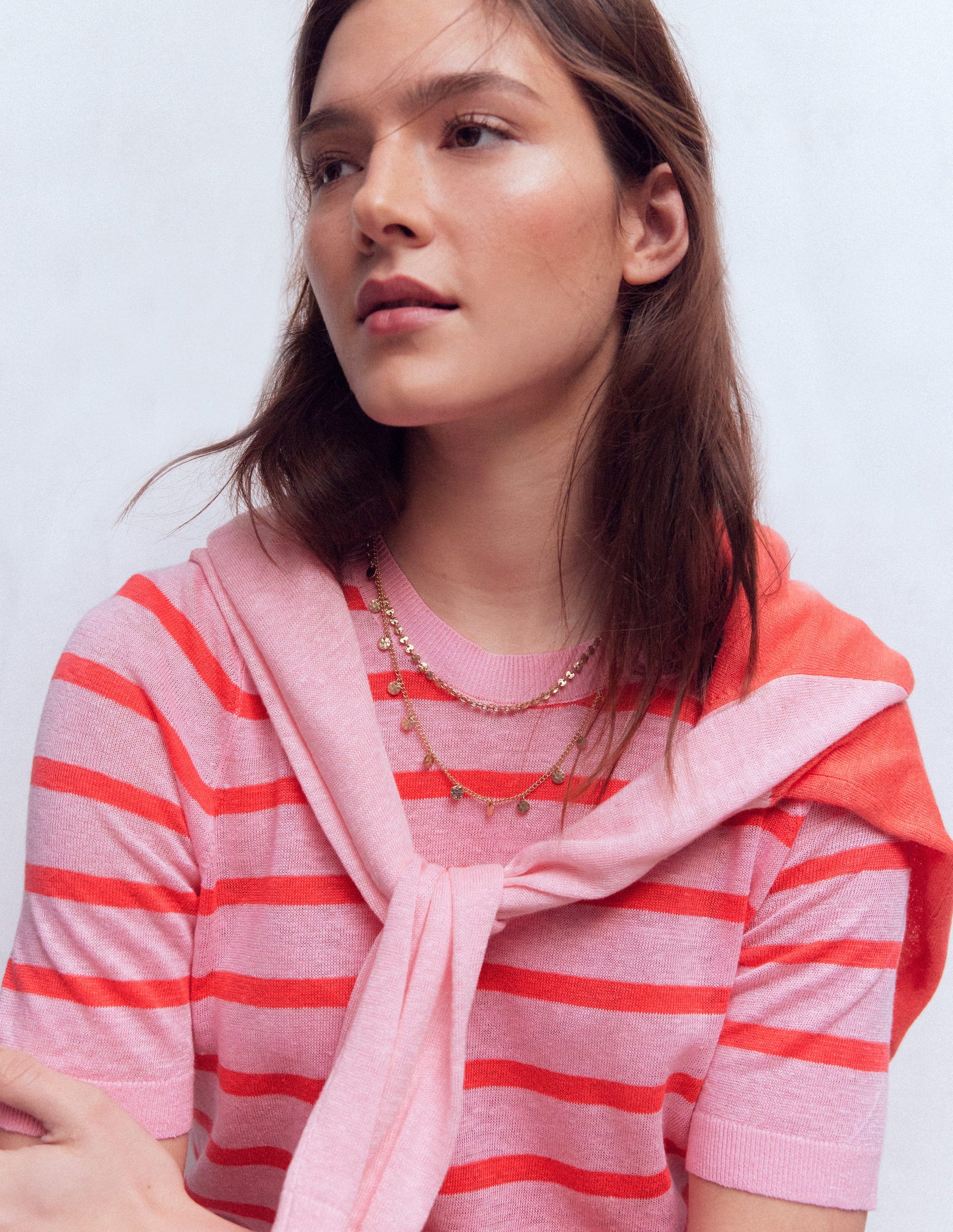 Agnes Linen Button T-Shirt-Sunkissed Coral / Formica Pink-2
