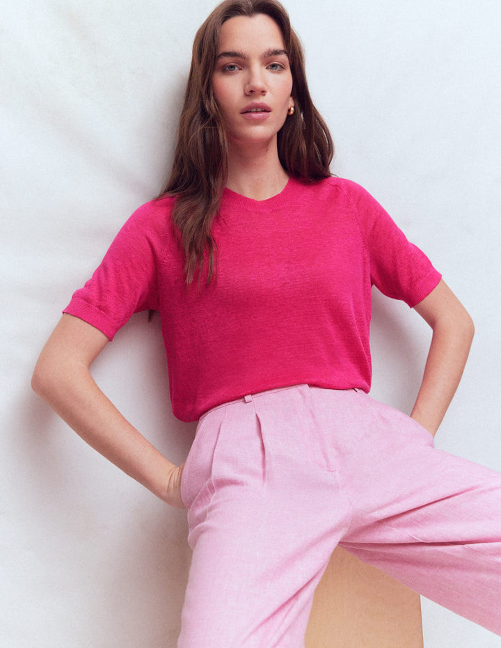 Agnes Linen T-Shirt-Pink Peony