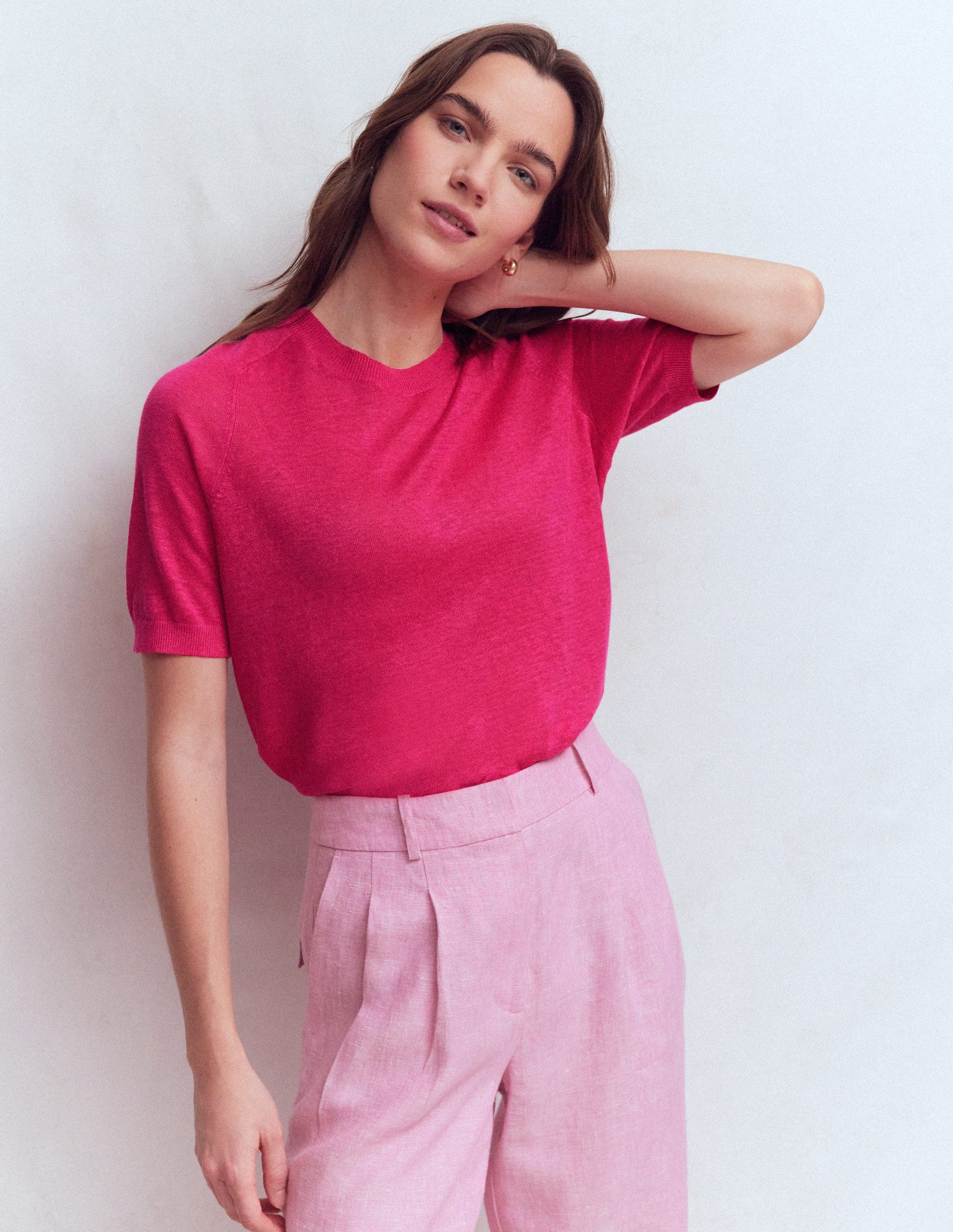 Agnes Linen Button T-Shirt-Pink Peony-4