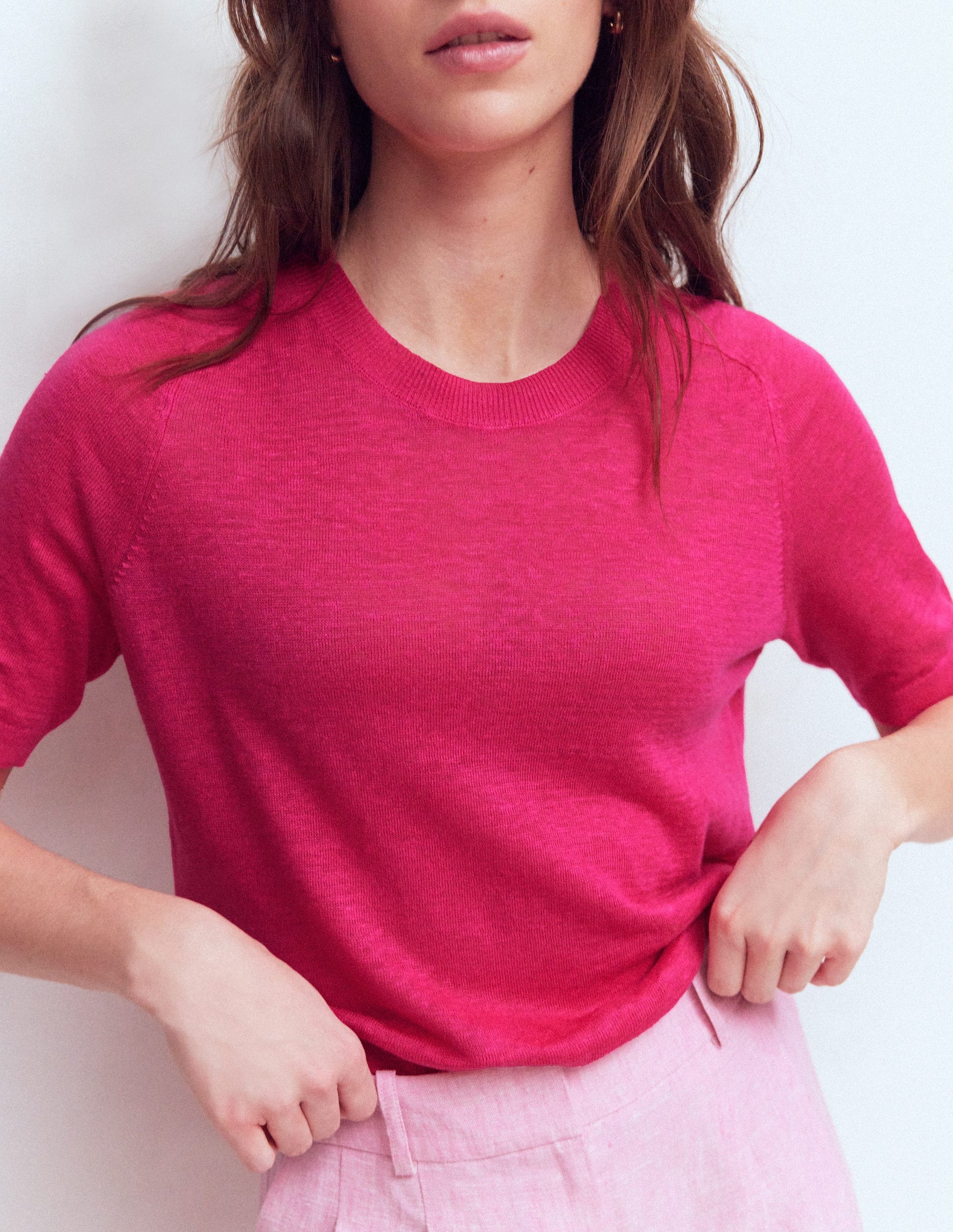 Agnes Linen Button T-Shirt-Pink Peony-5