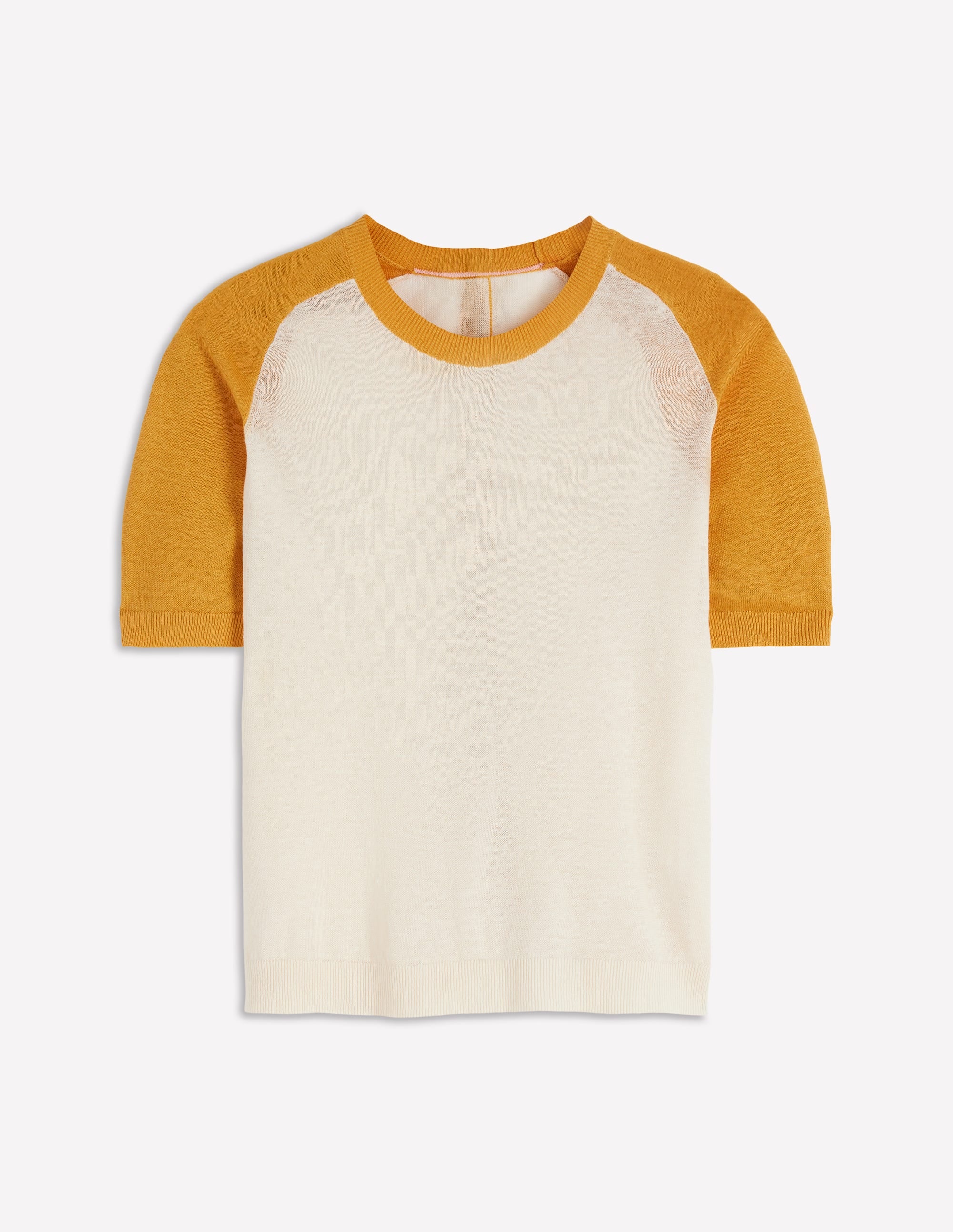 Agnes Linen Button T-Shirt-Yellow, Colour Block - Image 5
