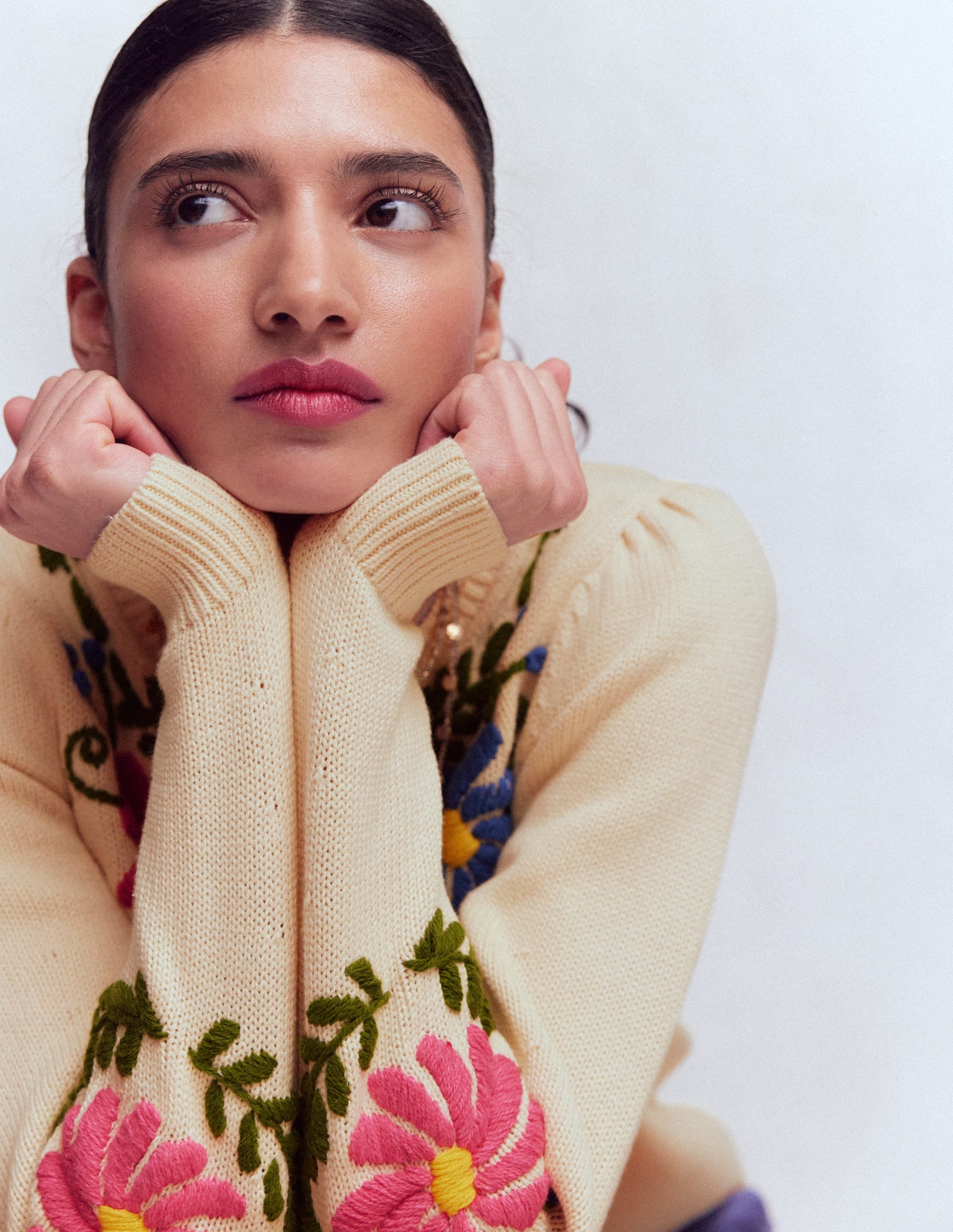Davina Puff Sleeve Sweater-Ivory Embroidery | Boden USA