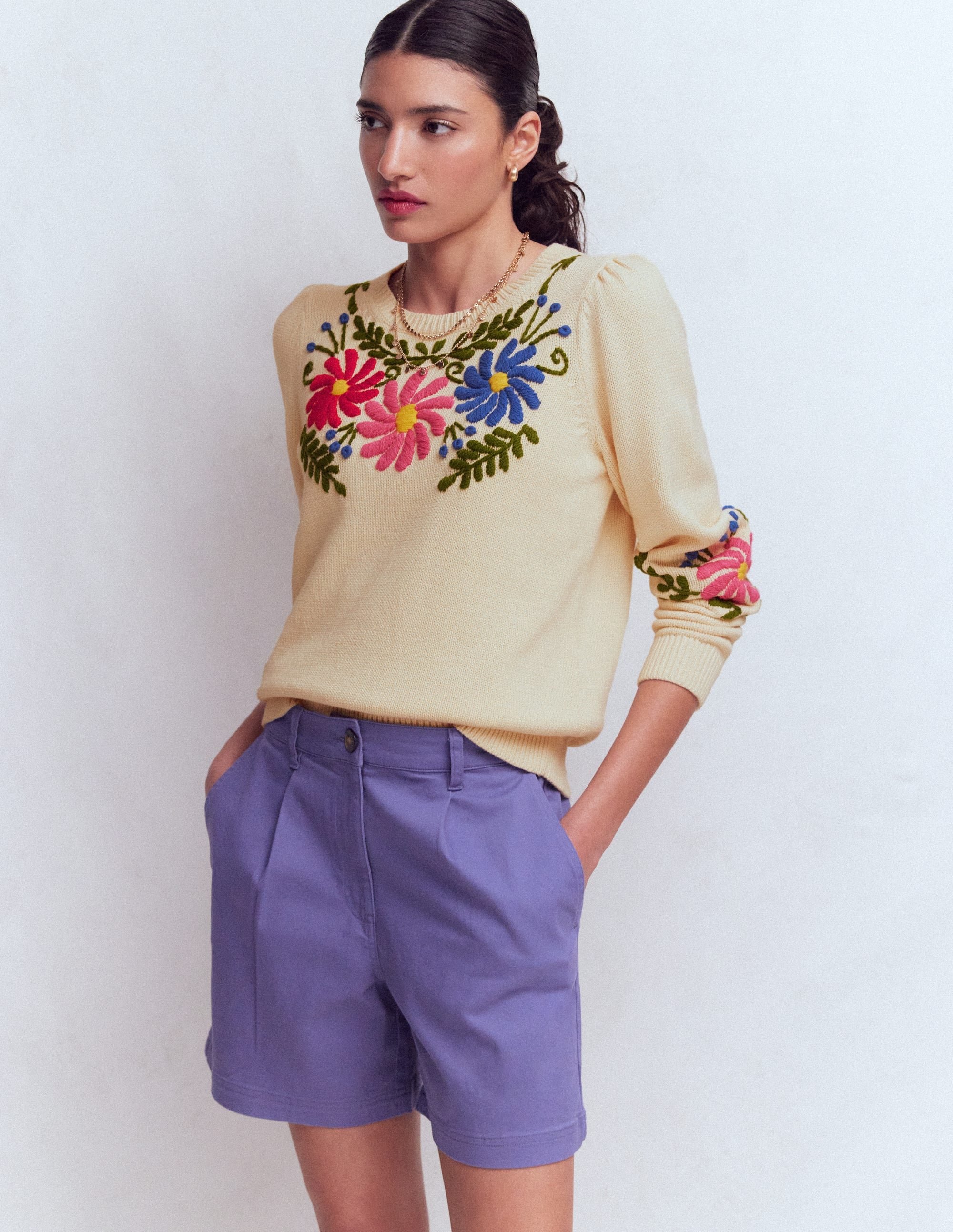 Davina Puff Sleeve Sweater-Ivory Embroidery | Boden USA