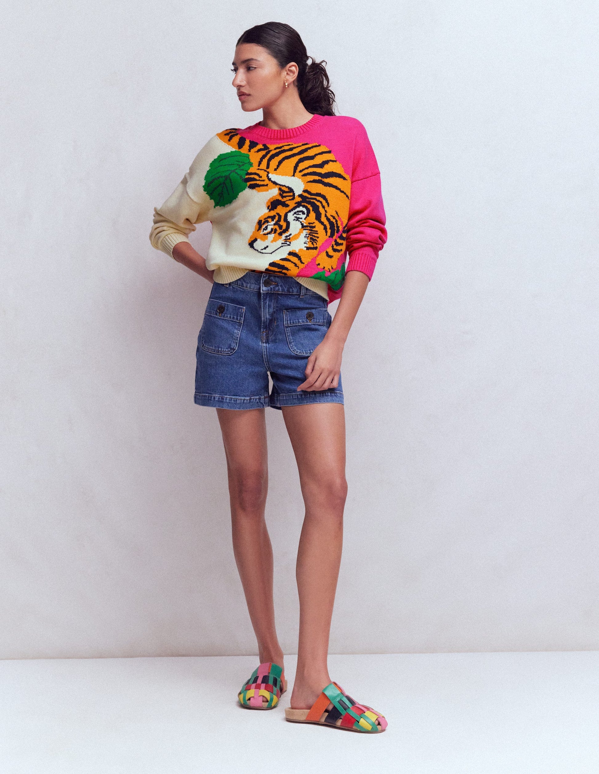 Jacquard Jumper-Warm Ivory and Pink Tiger-4