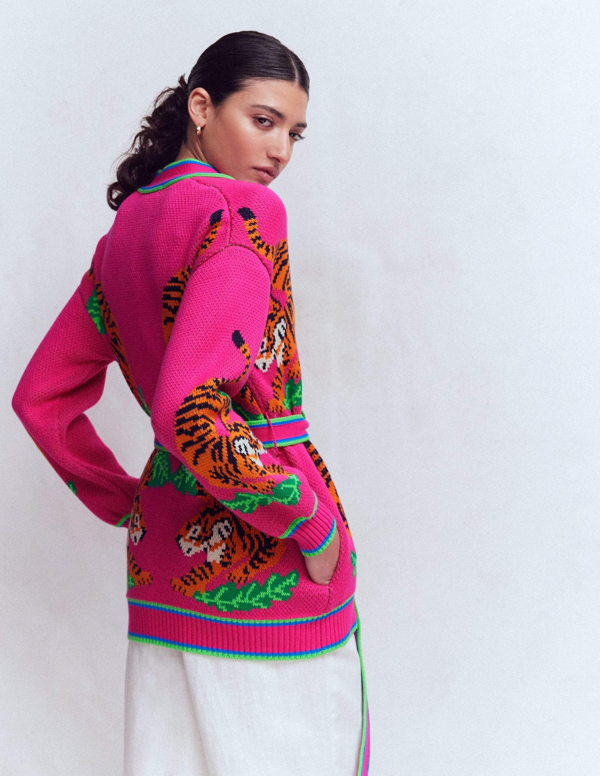 Jacquard Belted Cardigan-Pink Yarrow Tigers-4