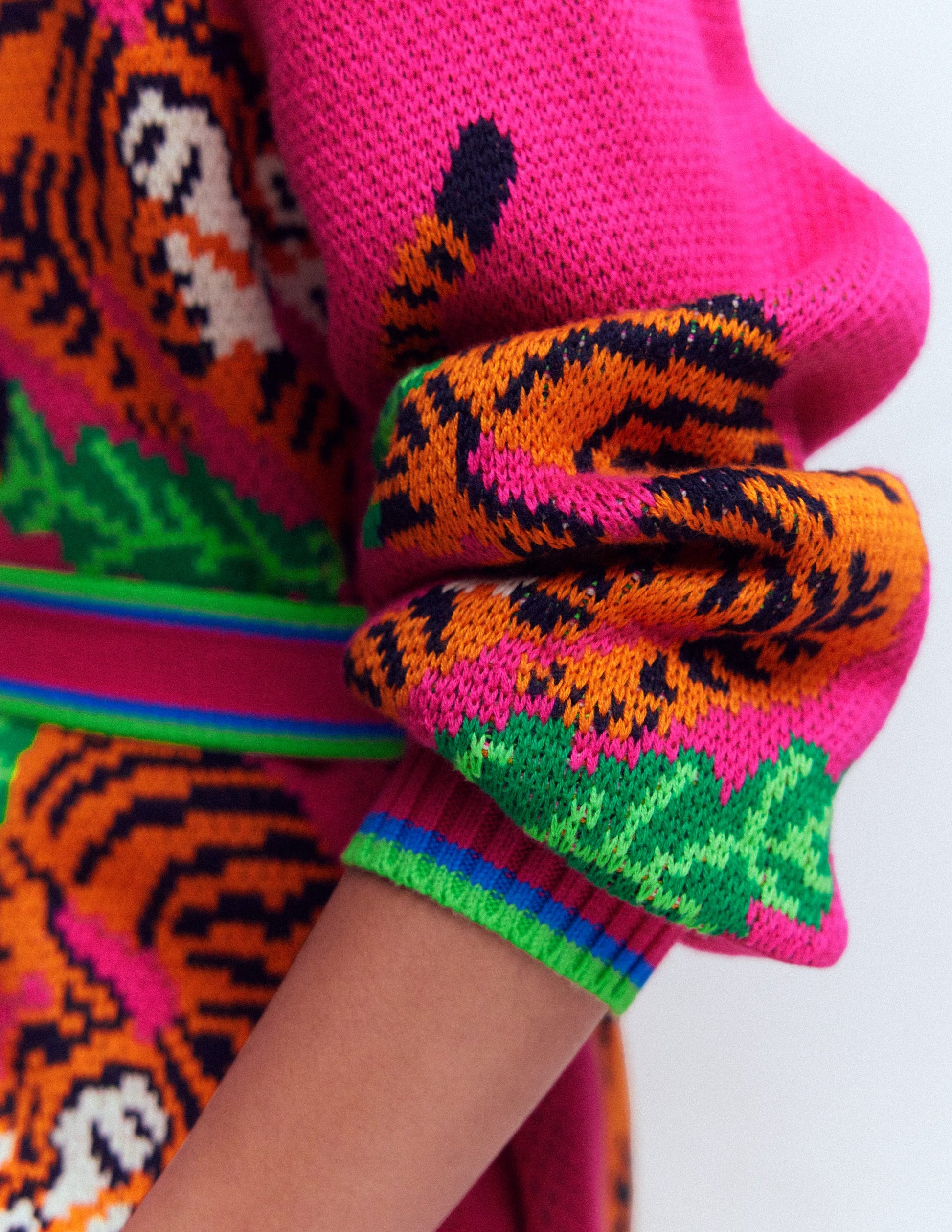 Jacquard Belted Cardigan-Pink Yarrow Tigers-5