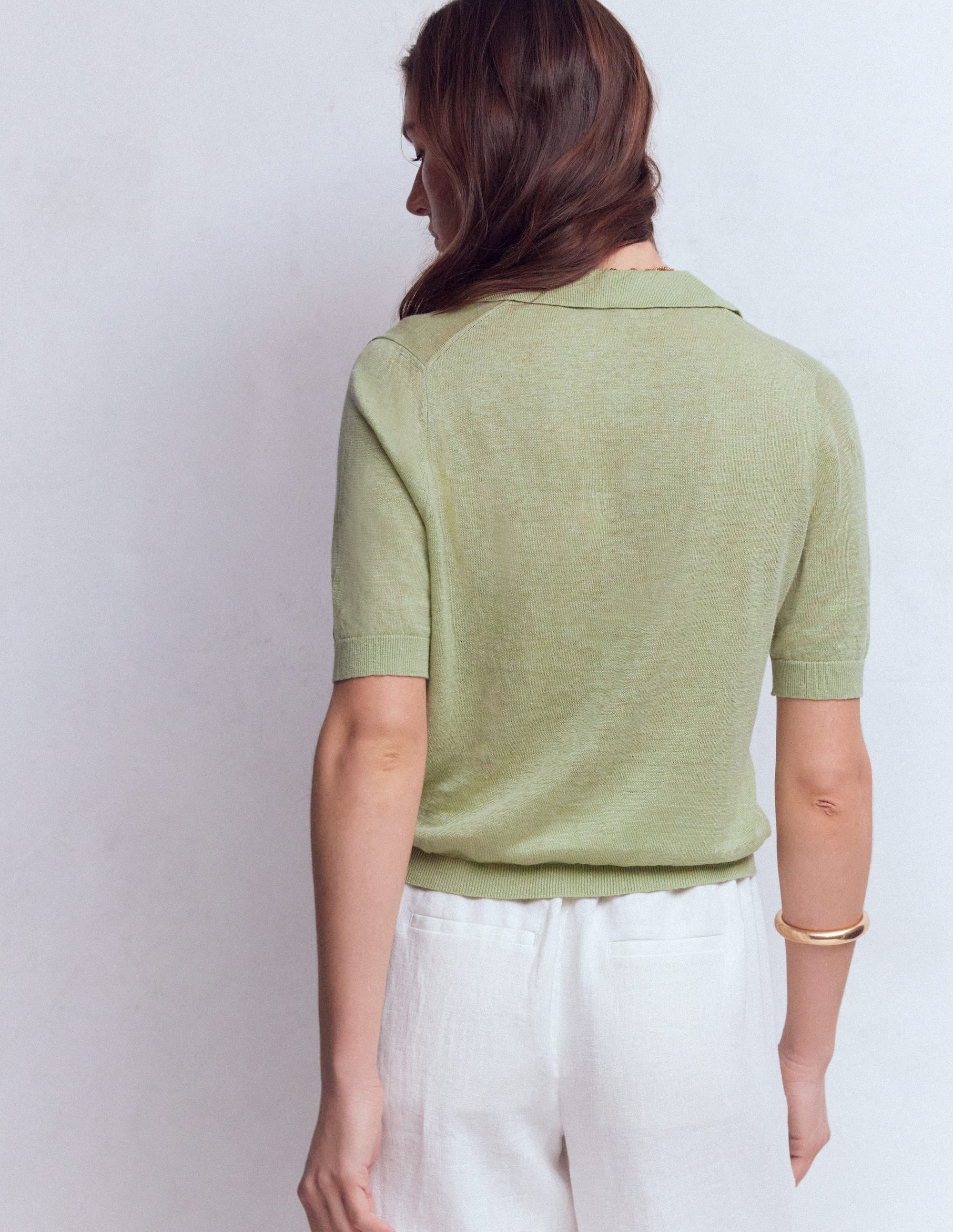 Agnes Collar Linen Cardigan-Green | Boden USA