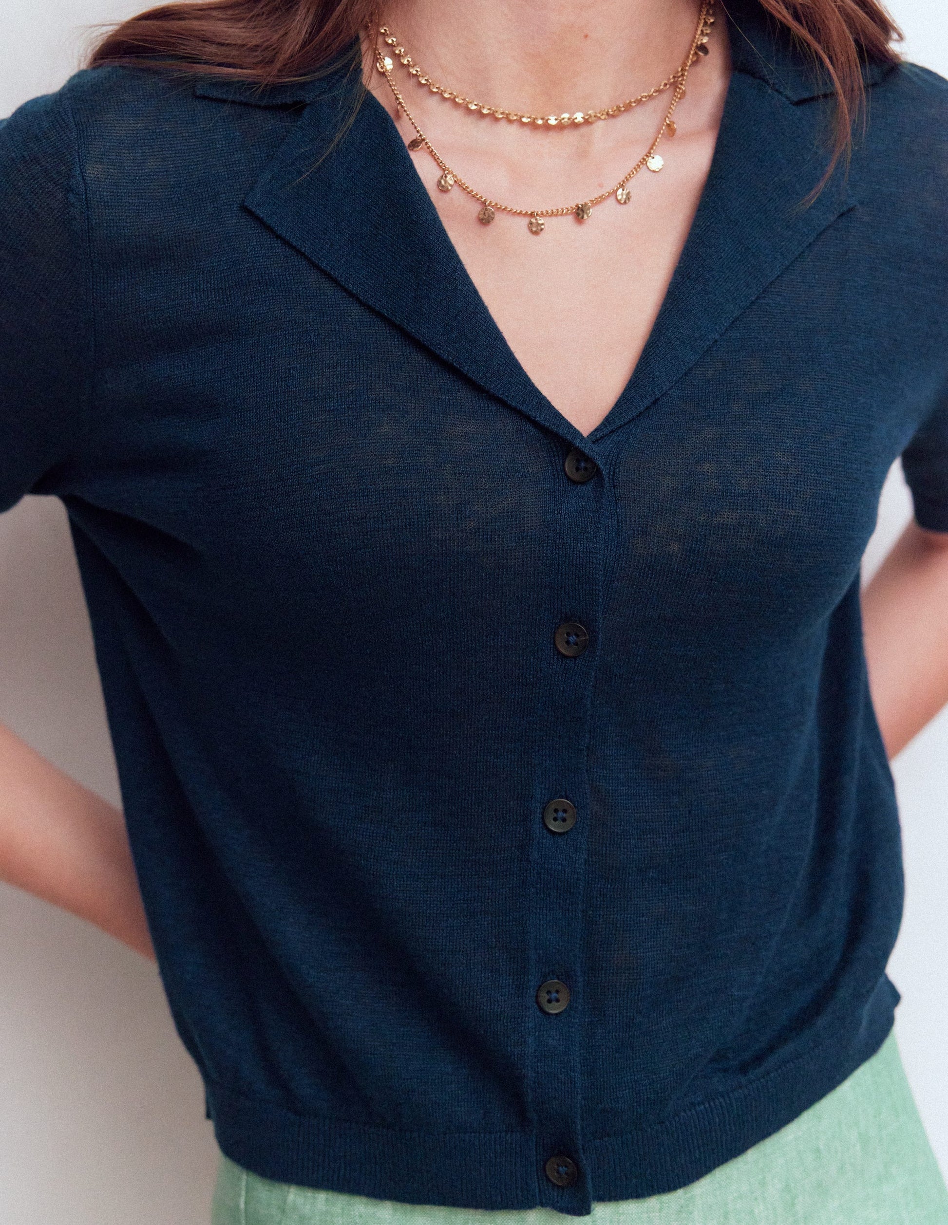 Agnes Collar Linen Cardigan-Navy-2