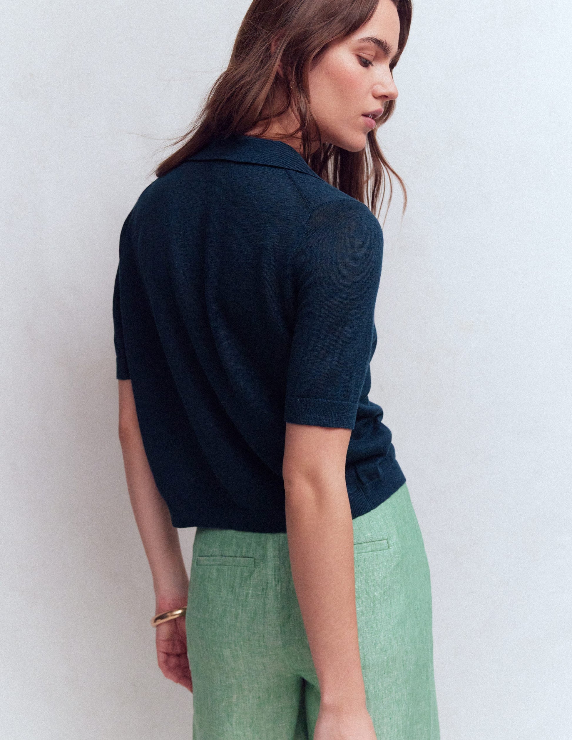 Agnes Collar Linen Cardigan-Navy-3