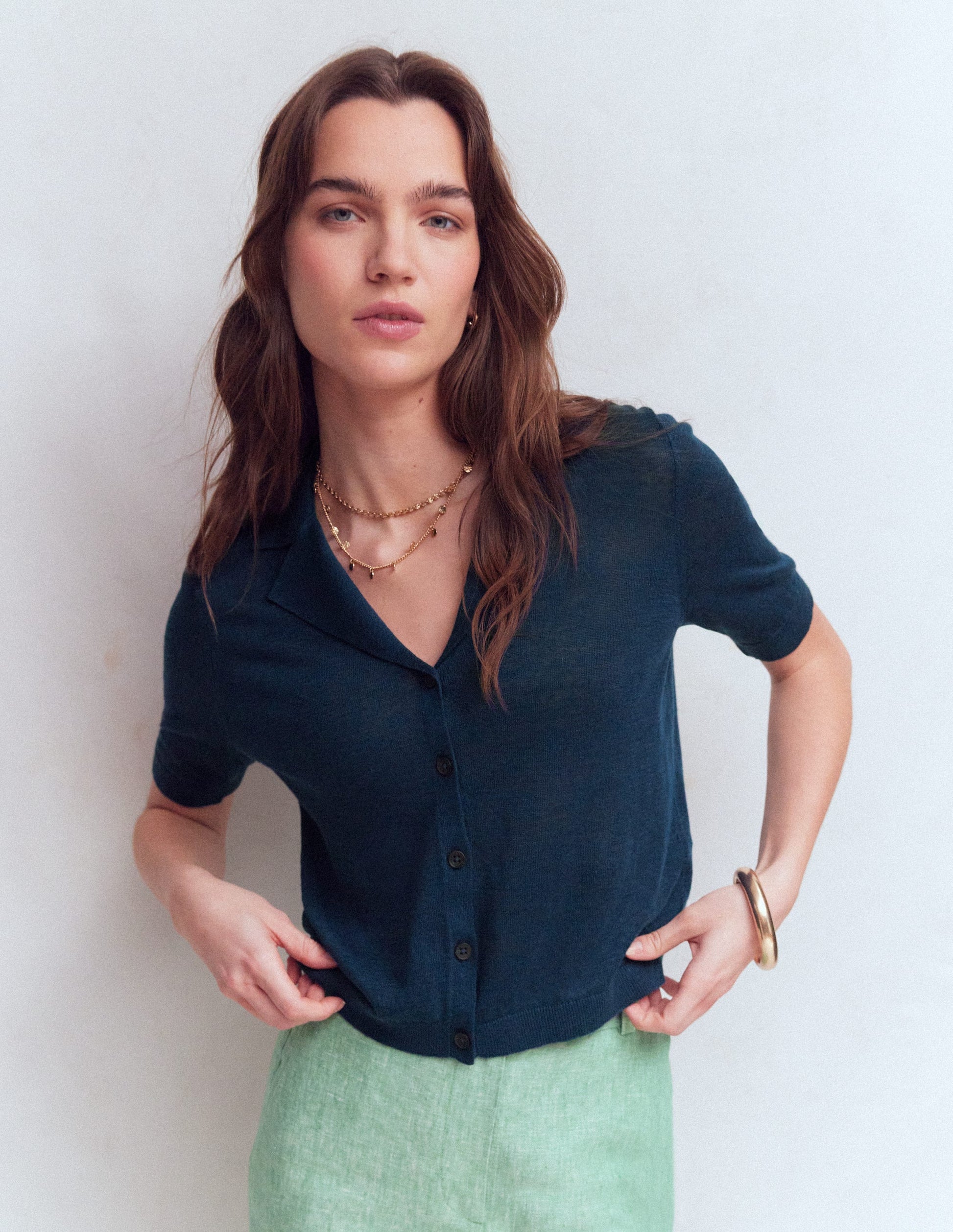 Agnes Collar Linen Cardigan-Navy-4
