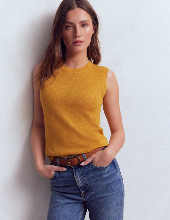 Agnes Linen Tank-Yellow
