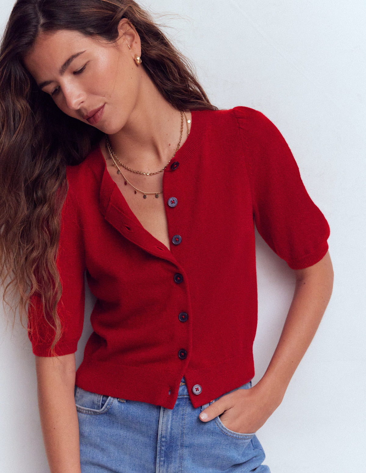Cropped Cashmere Cardigan-Ash Red - Image 1