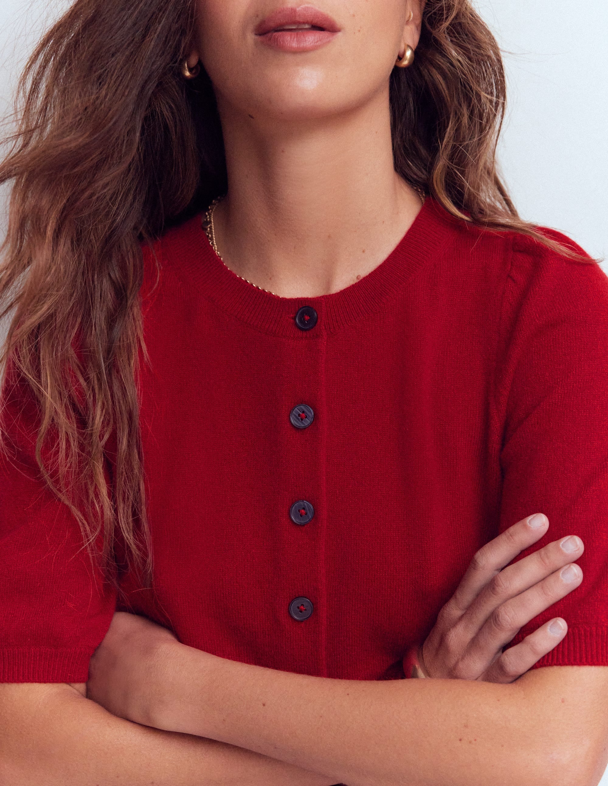 Cropped Cashmere Cardigan-Ash Red - Image 2