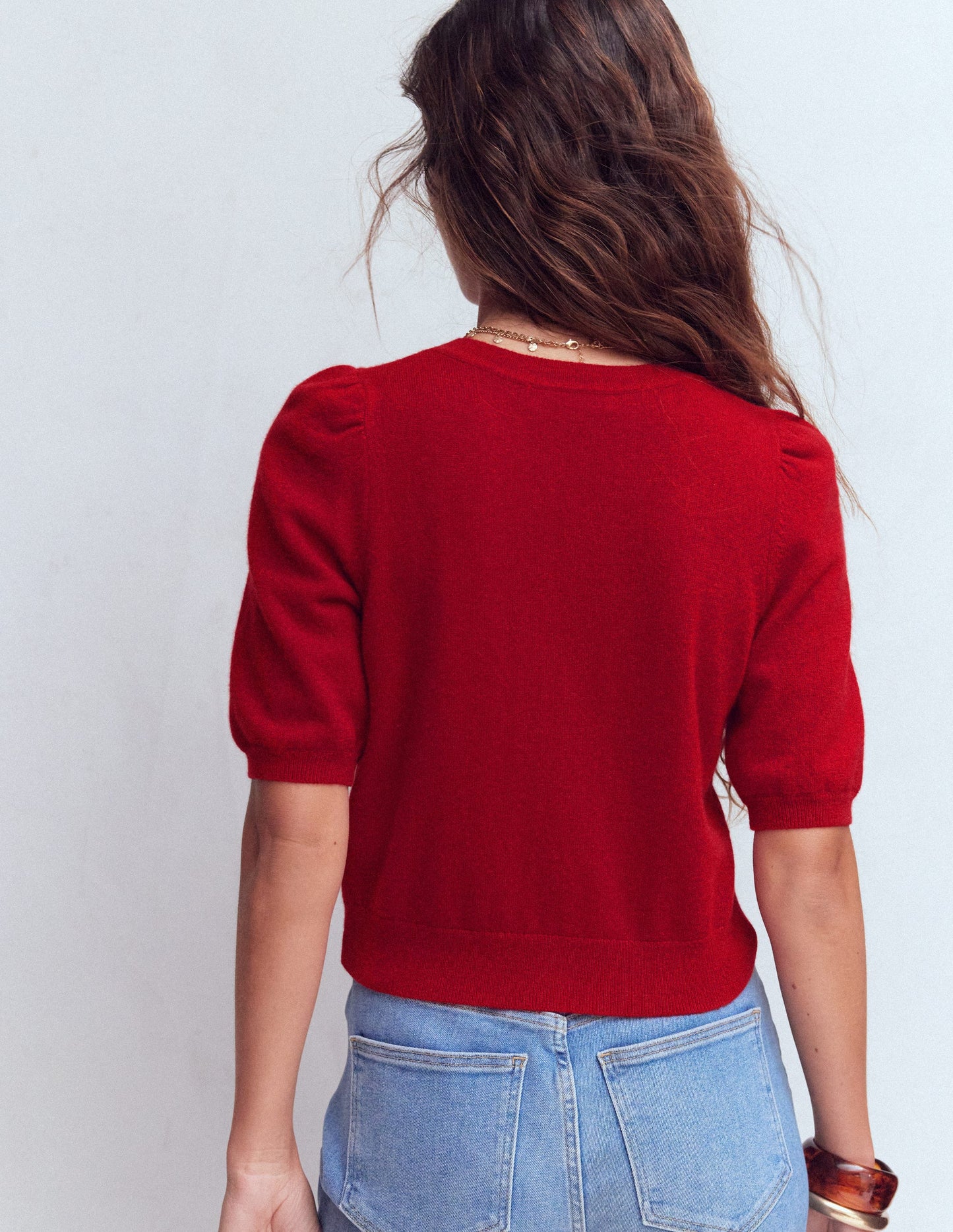 Cropped Cashmere Cardigan-Ash Red