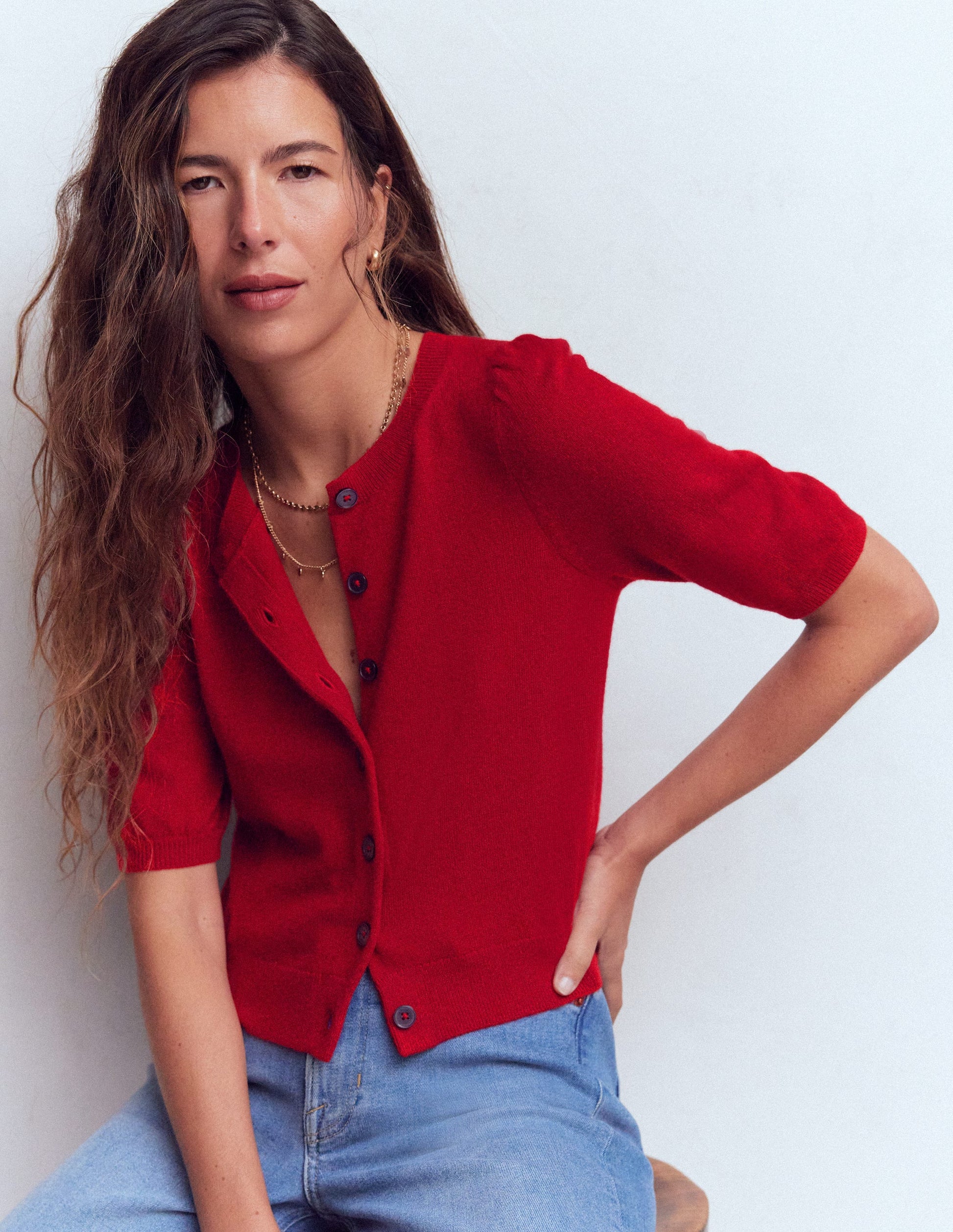 Cropped Cashmere Cardigan-Ash Red-4