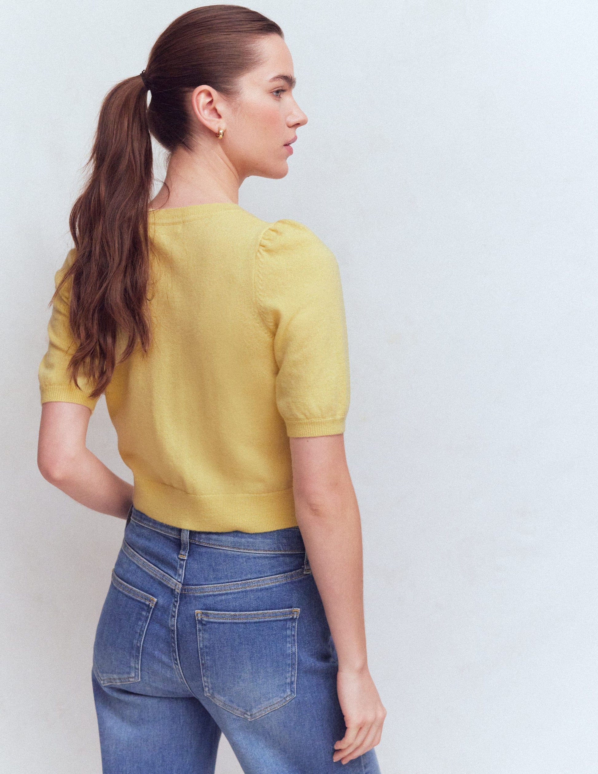 Cropped Cashmere Cardigan-Sandstone Yellow-3