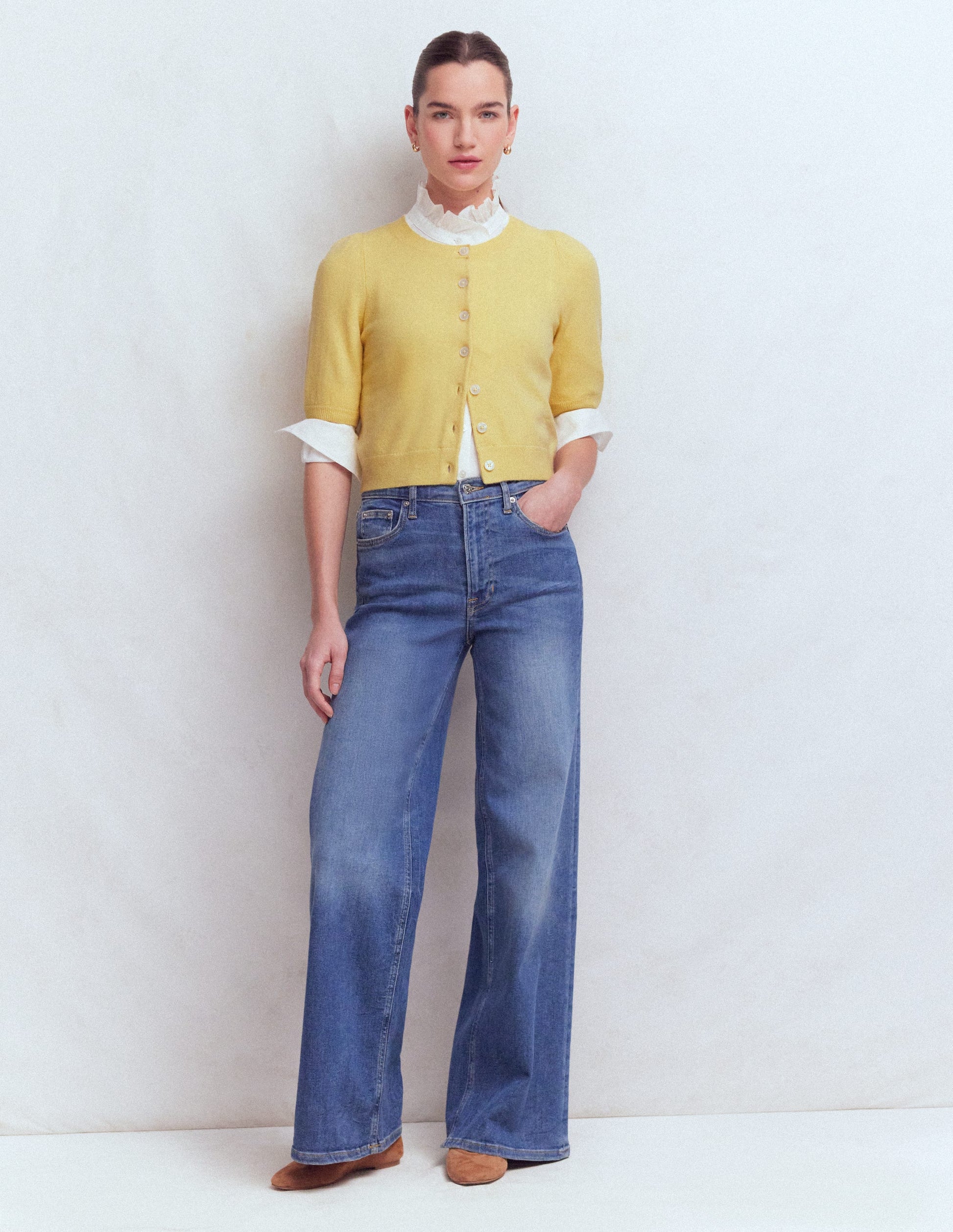 Cropped Cashmere Cardigan-Sandstone Yellow-6