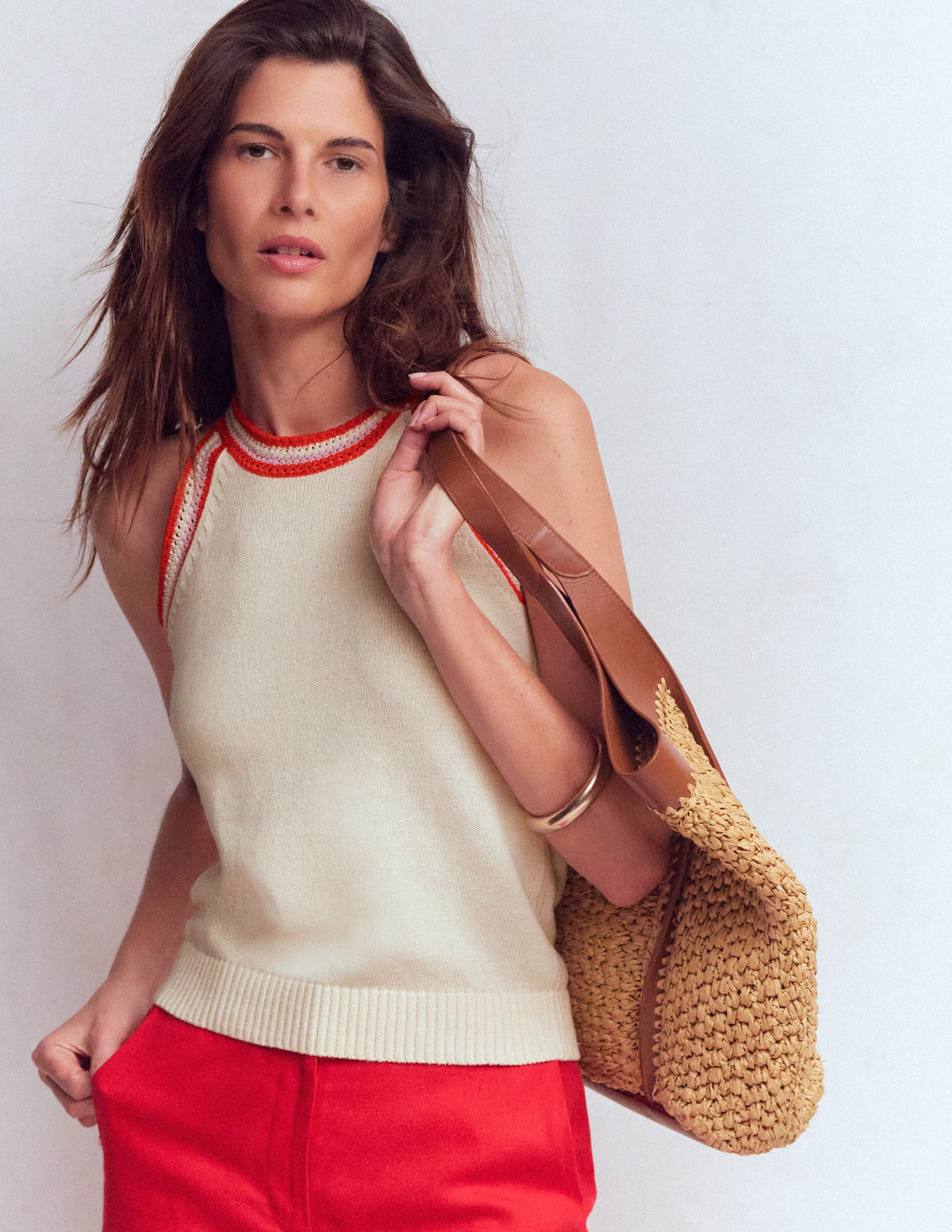 Boden Women Saffron Crochet Racer Tank Ivory K1258ivo