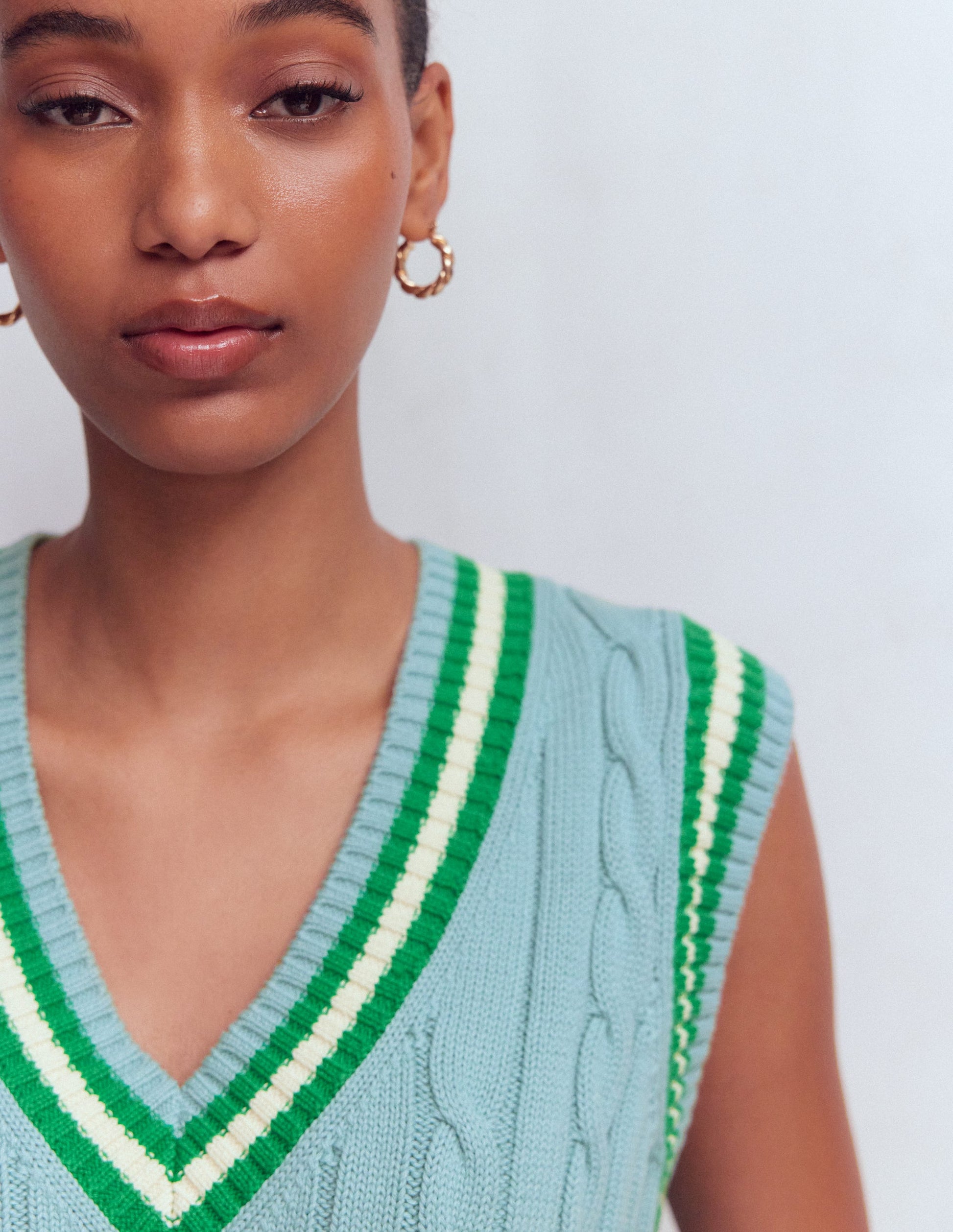 Maeve Cable V Neck Tank-Blue, Green-2