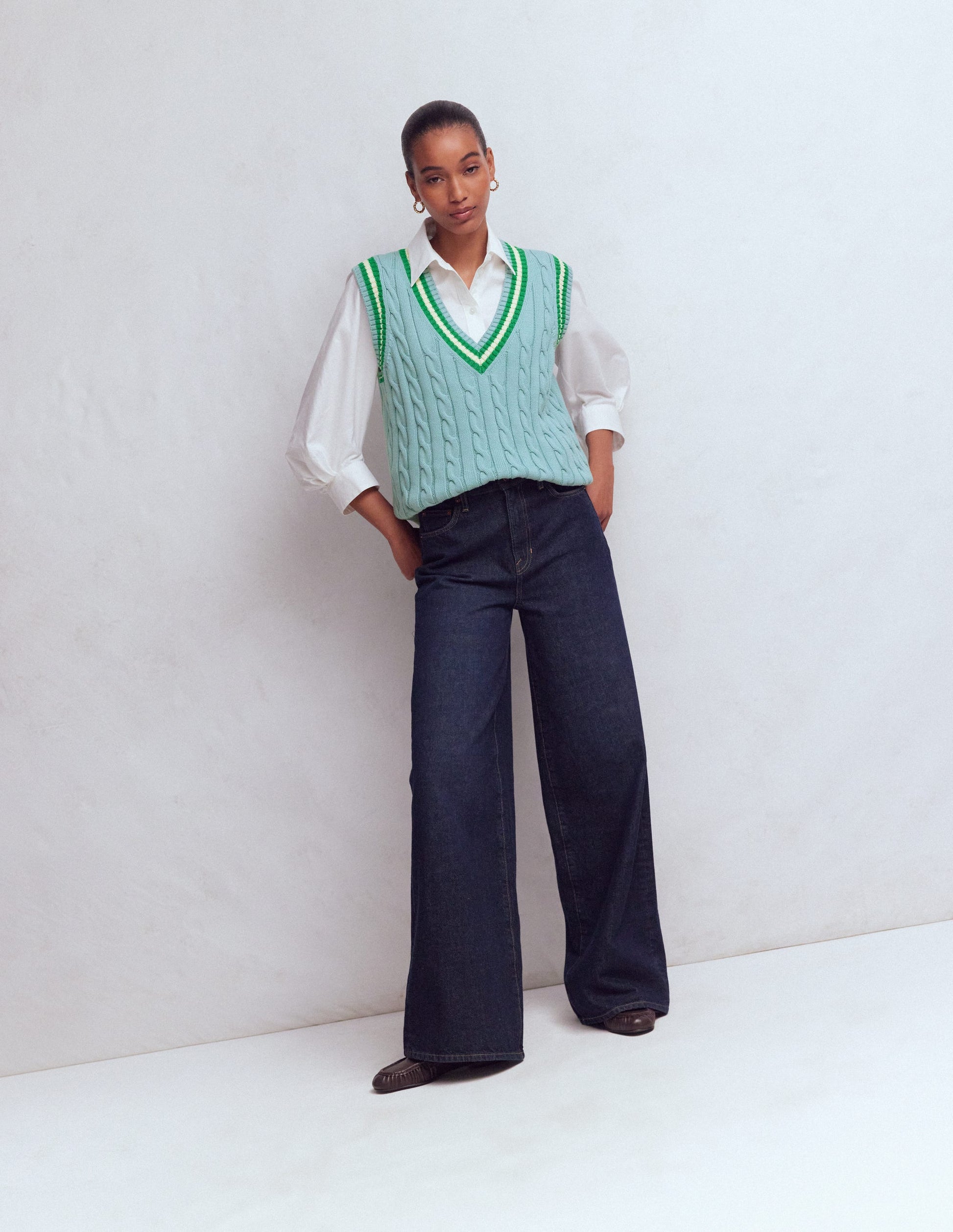 Maeve Cable V Neck Tank-Blue, Green-6