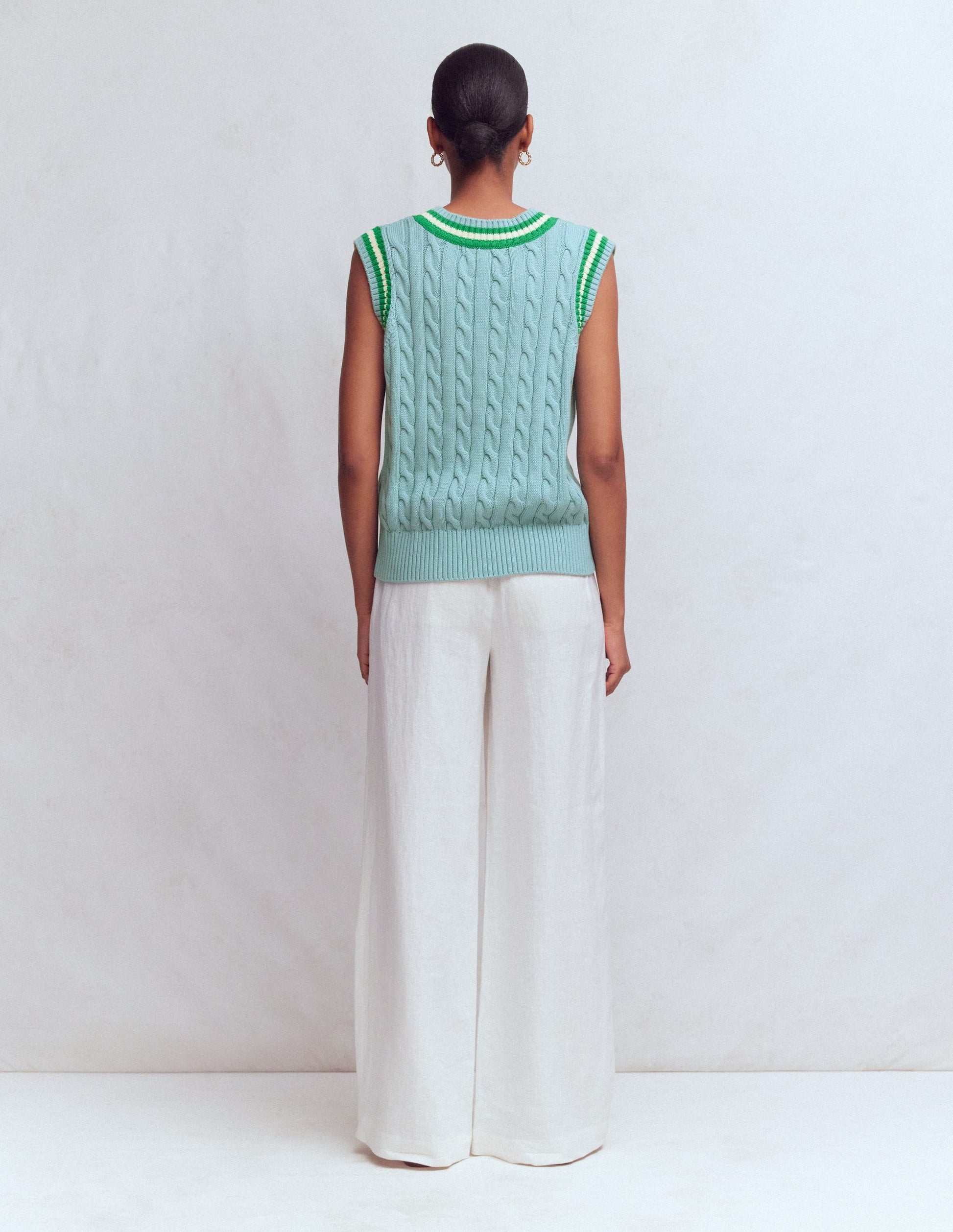 Maeve Cable V Neck Tank-Blue, Green-8