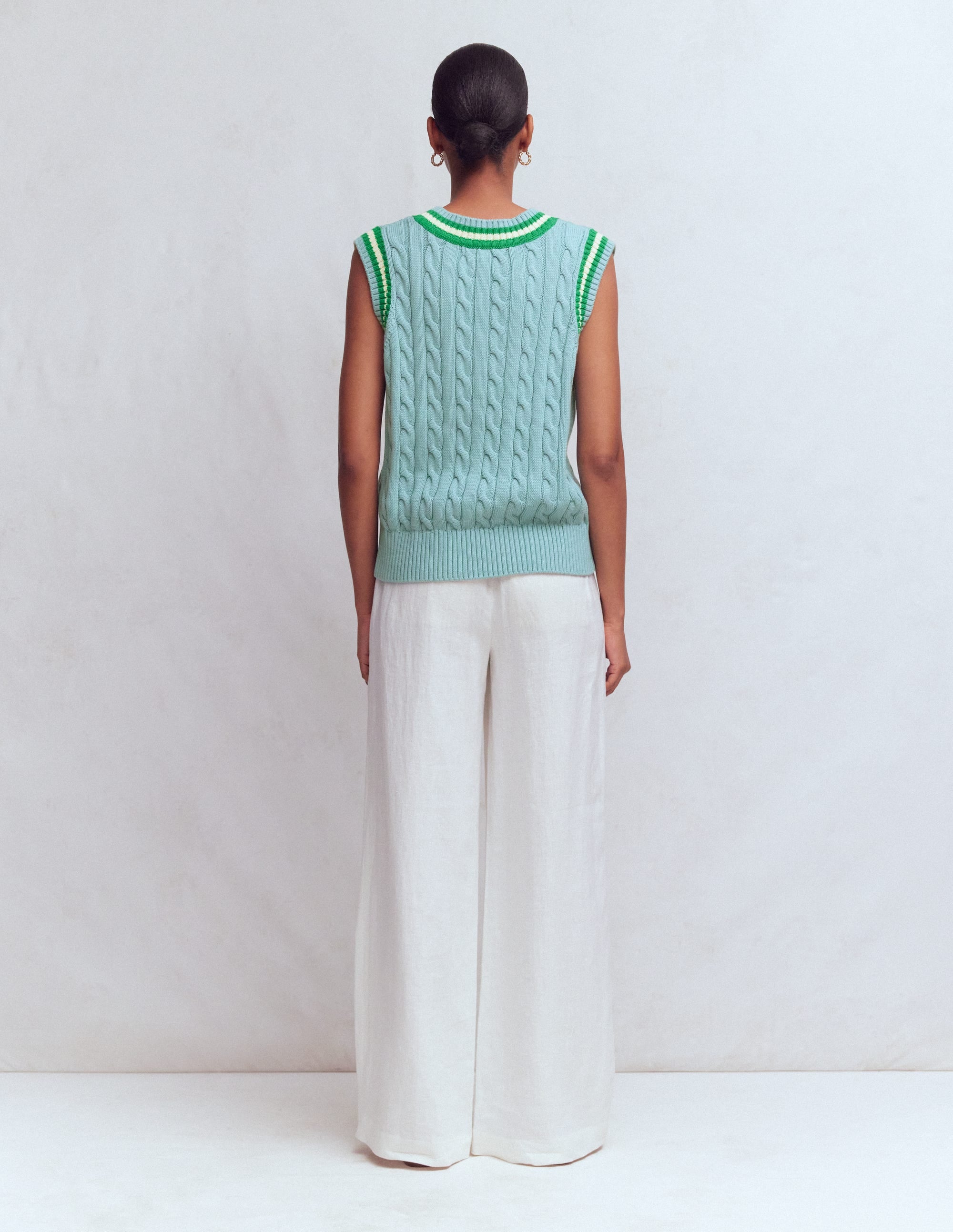 Maeve Cable V Neck Tank-Blue, Green - Image 8