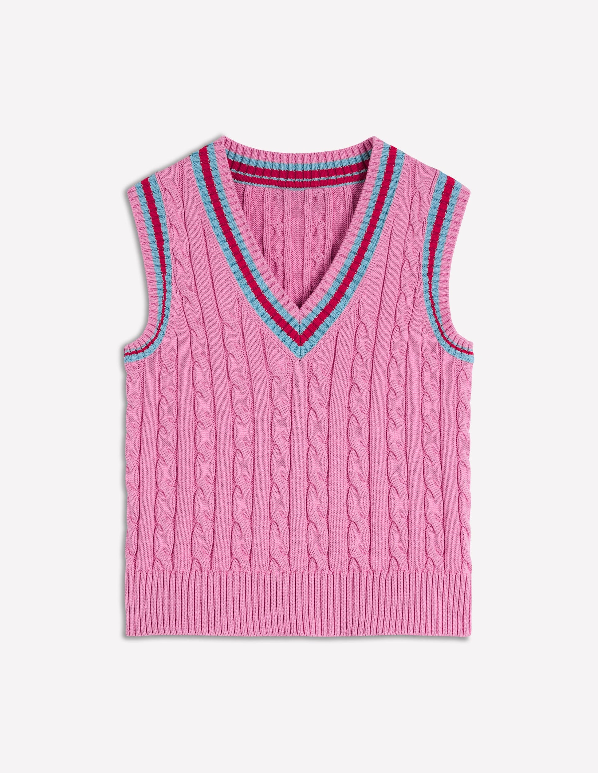 Maeve Cable V Neck Tank-Pink, Red-7