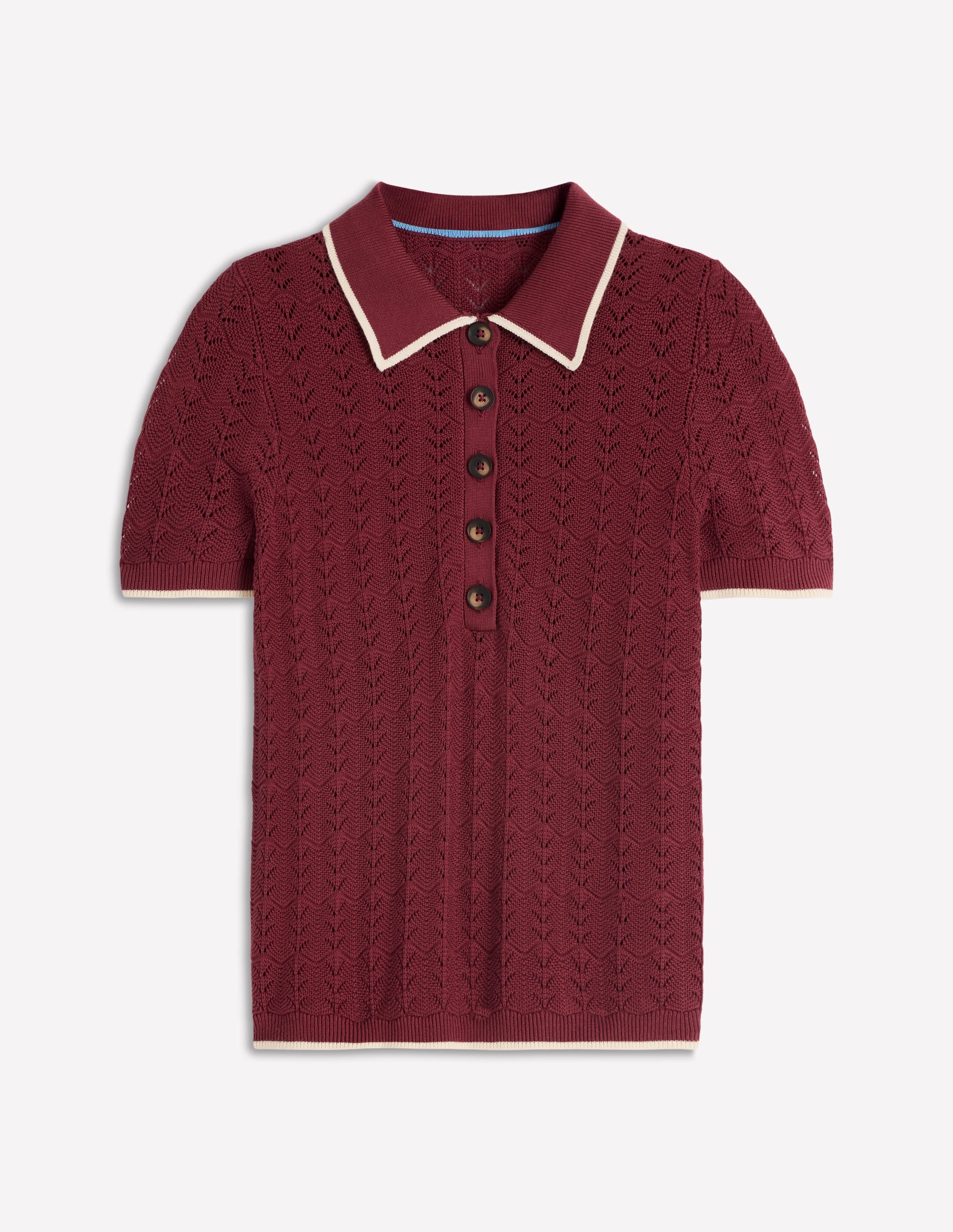 Pointelle Henley T-shirt-Rich Chestnut - Image 5