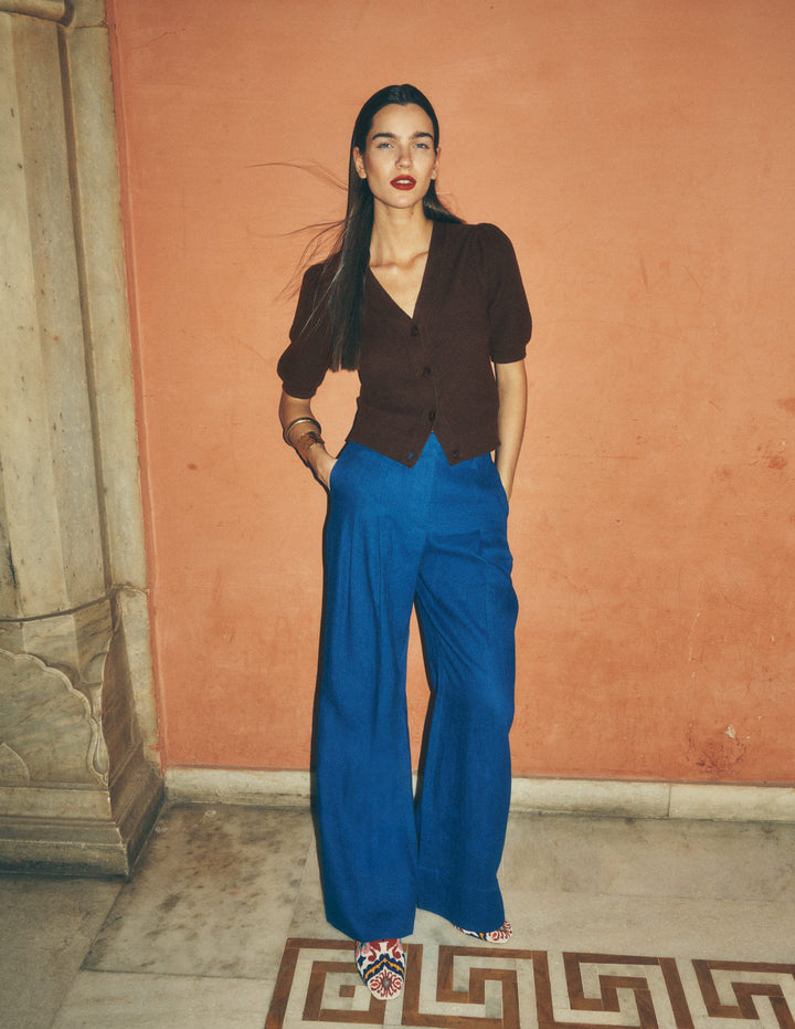 Hayley Cotton V-neck Cardigan-Espresso