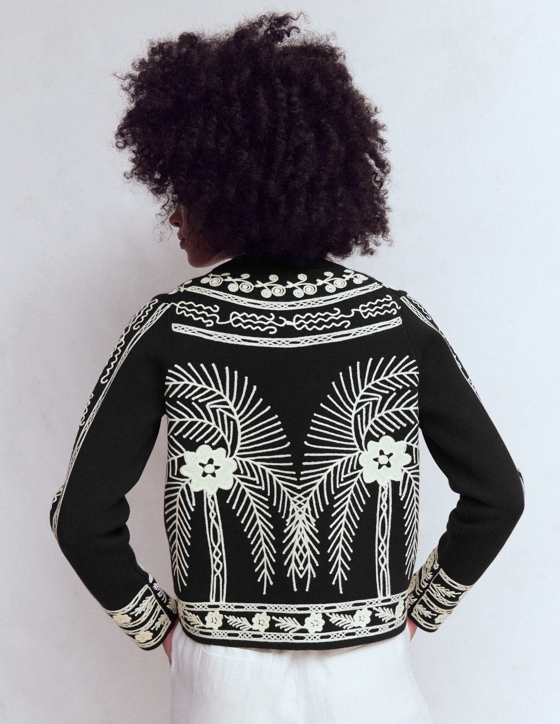 Elena Stand Neck Jacket-Black Embroidery-4