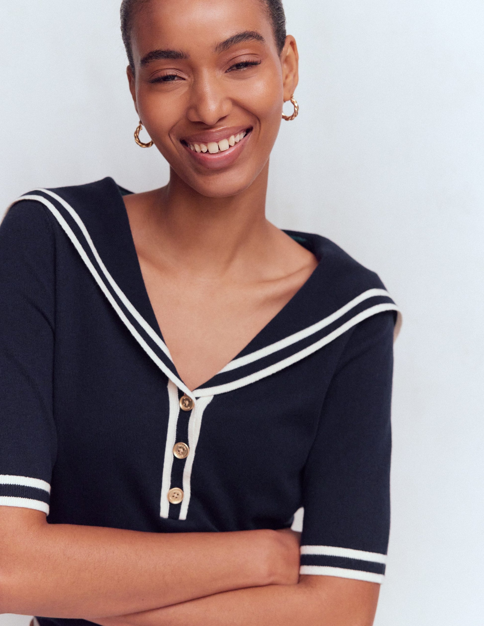Sailor Collar sweater-Navy-1