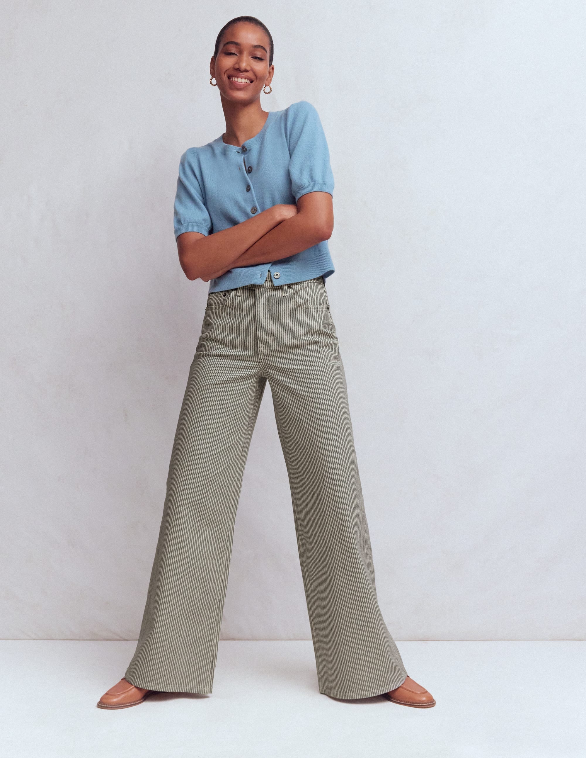 High Rise Wide Leg Jeans-Blue Stripe - Image 1