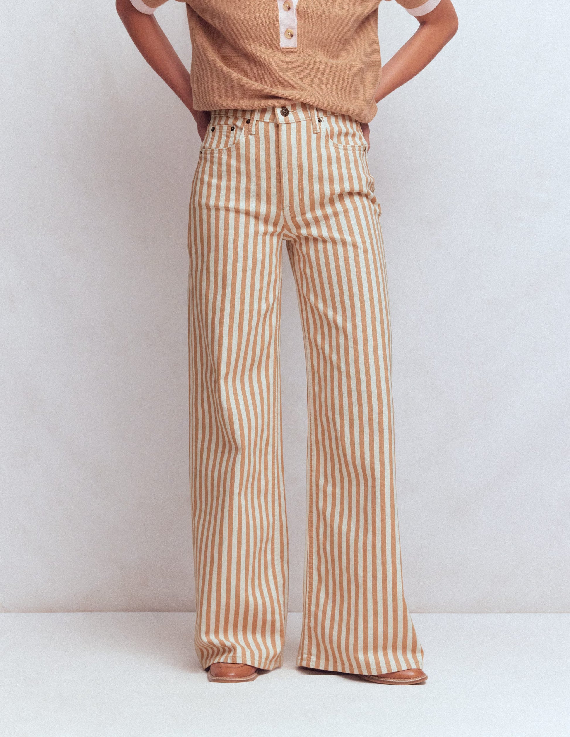 High Rise Wide Leg Jeans-Ecru Tan Stripe-4