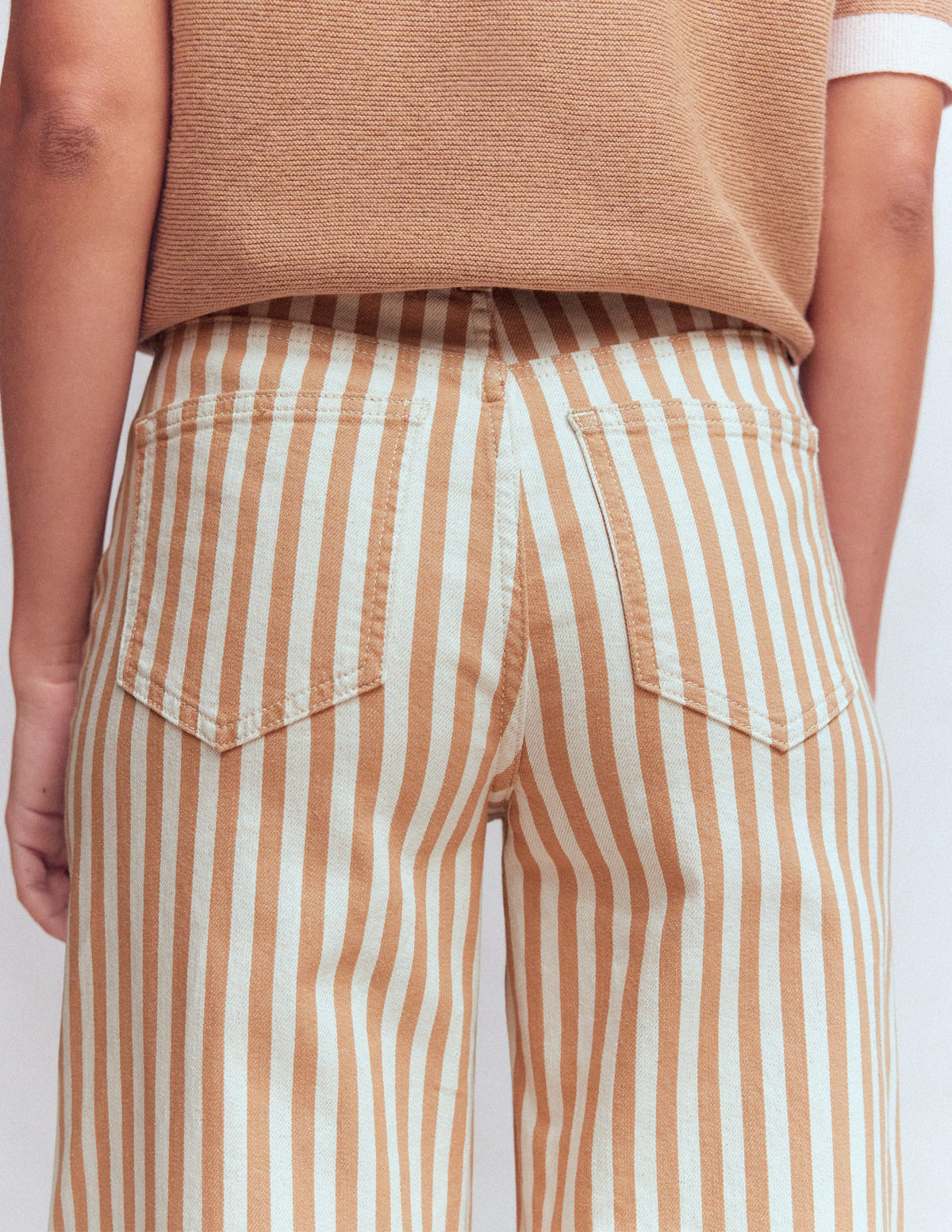 High Rise Wide Leg Jeans-Ecru Tan Stripe - Image 5